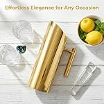 Hiceeden Stainless Steel Water Pitcher, 53oz/1.5L Modern Metal Pitcher with Ice Guard, Gold Carafe Drink Jug with Handle, Homemade Beverage Container for Iced/Hot Tea, Juice, Coffee, Milk