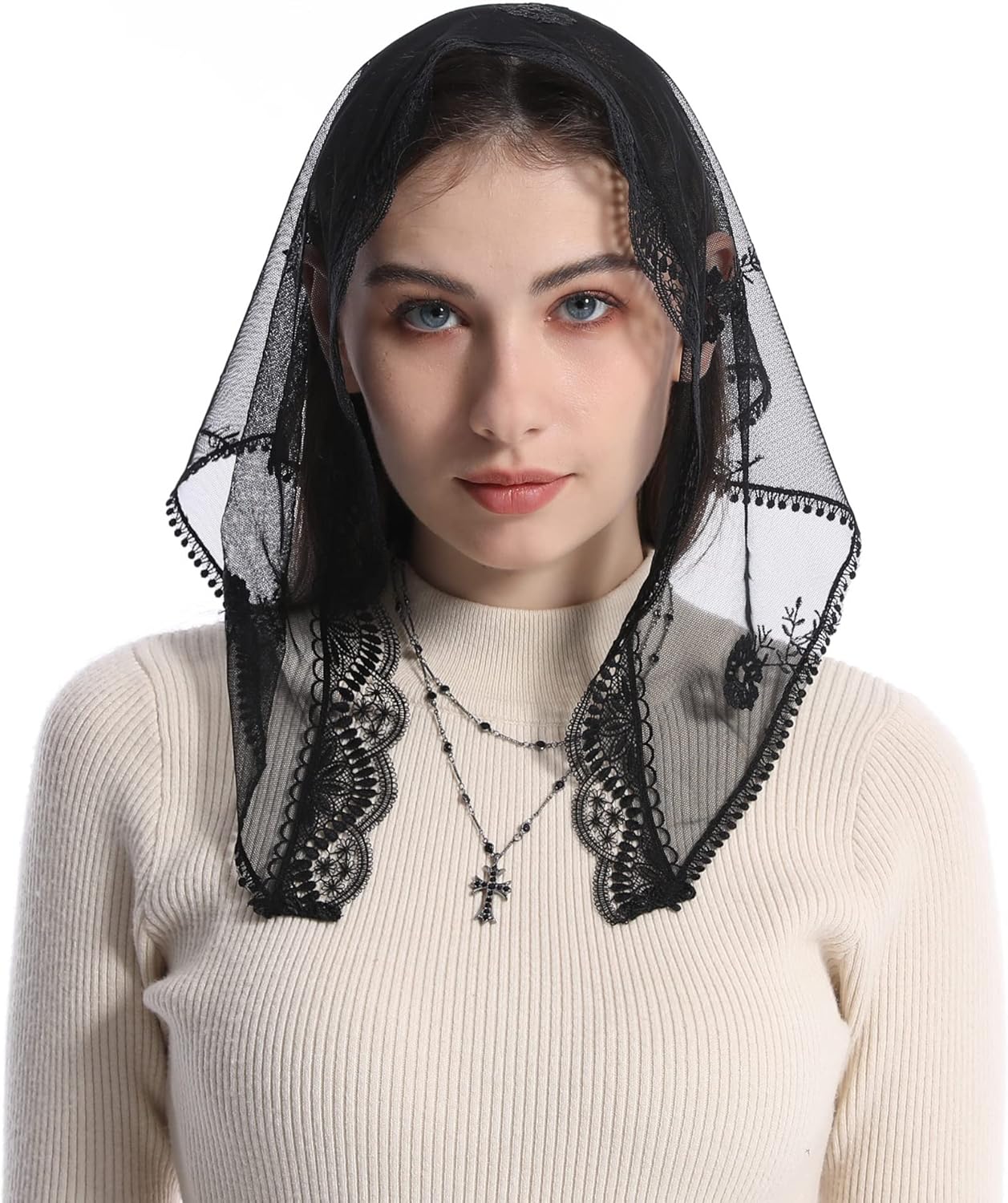 Mantveil Catholic Church Mantilla Veil: Spanish Short Lace Head Covering Chapel Mass Veil for Christian Prayer - Image 2