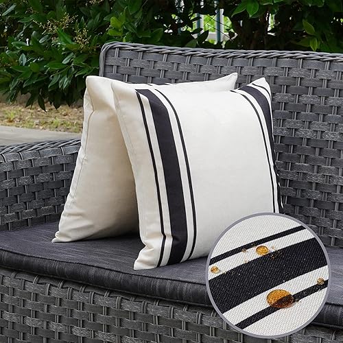 Miniatura 4 de ONWAY Juego de 2 fundas de almohada para exteriores impermeables de 18 x 18 pulgadas, fundas decorativas de lino, fundas de almohada decorativas de