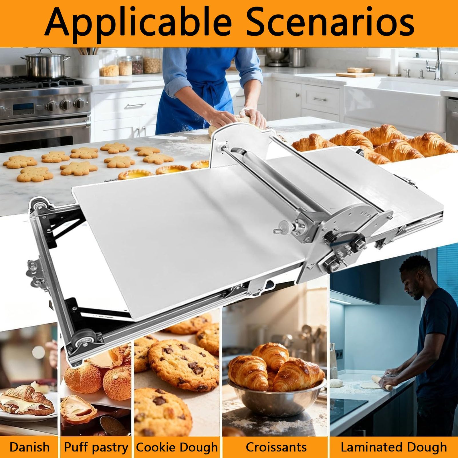 Sfogliatrice Automatica Per Pasta Sfoglia, Sfogliatrice Pasticceria Elettrico, Macchina Per Pasta Sfoglia, Spessore Regolabile 2-30 Mm, Laminatrice Per Pasta Per Panetteria, Pizza E Croissant