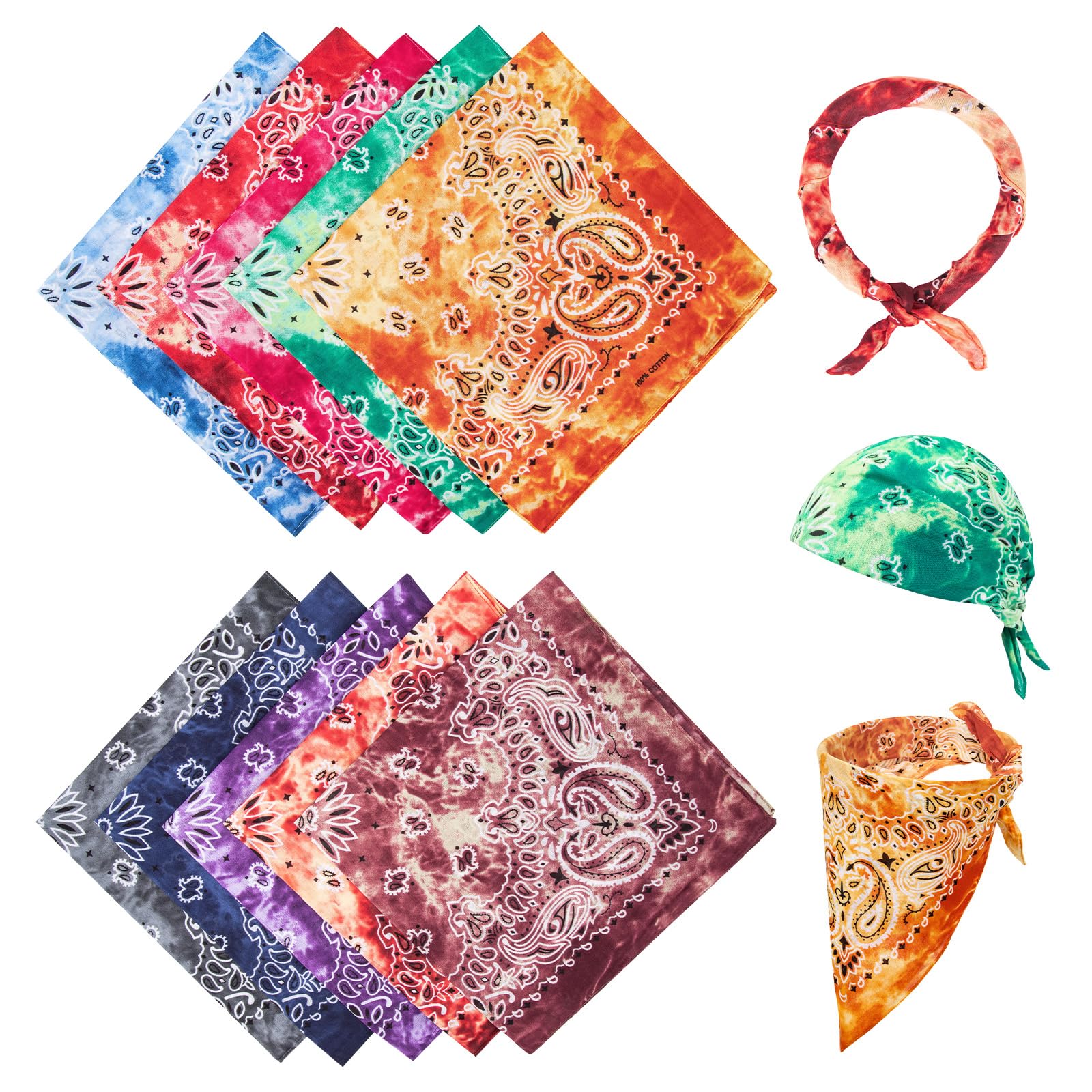 Chalier Cmfort Bandana Multifunktionstuch Bandana Paisley Armschal Kopftuch Design in Trendfarben für Damen und Herren，12/10 Pack