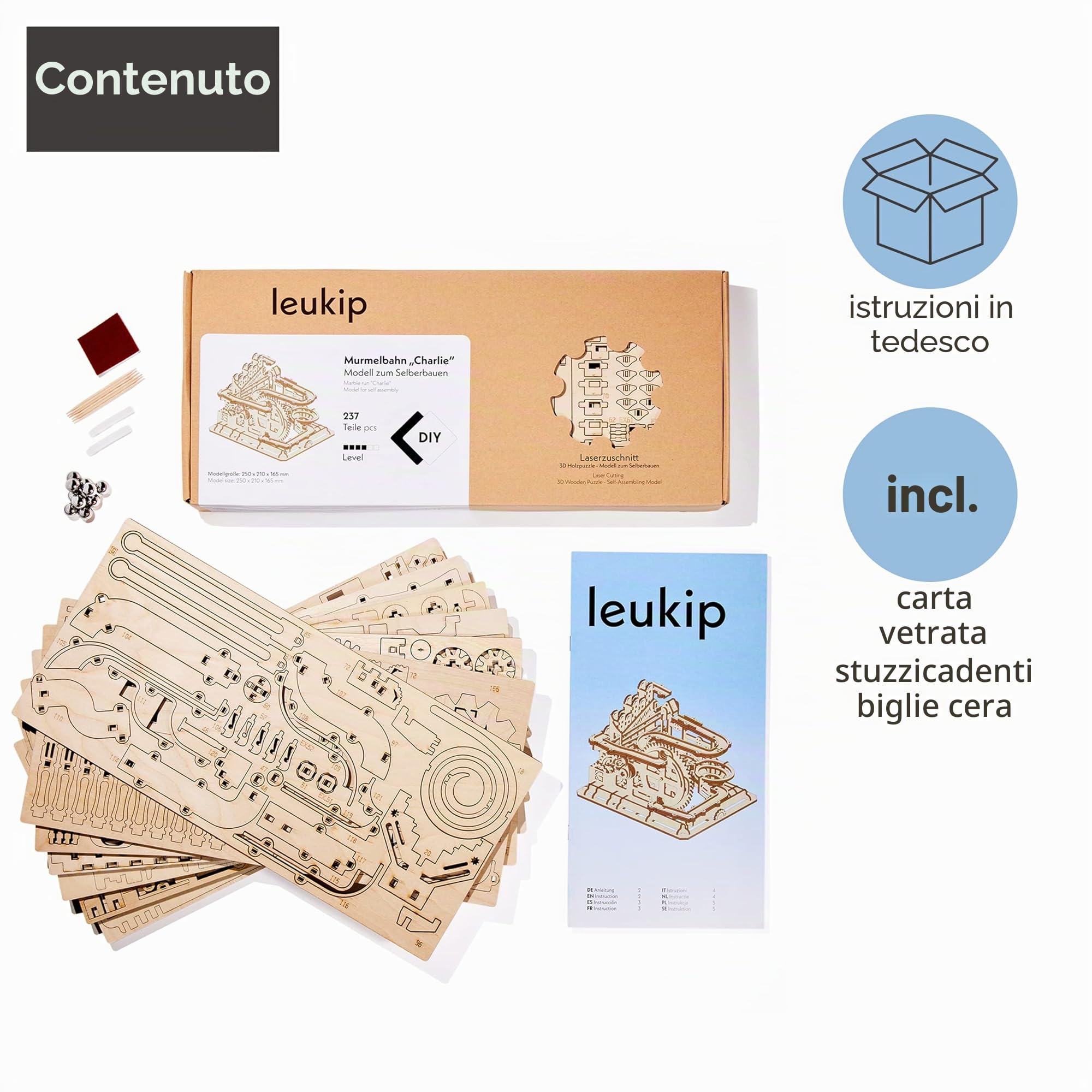 Pista per marmi in legno Charlie – Modellismo – Puzzle in legno 3D – Smart Games regalo – Giochi di mattonelle in legno – pista a sfera per adulti – puzzle in legno – pista per biglie di legno