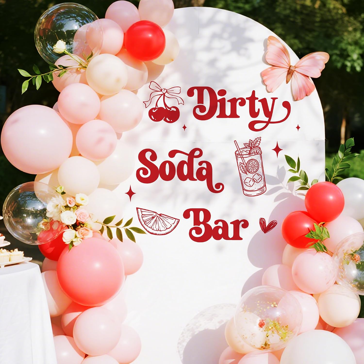 Dirty Soda Bar Decal Coquette Themed Birthday Baby Shower Bridal Shower Party Decor Sign Red
