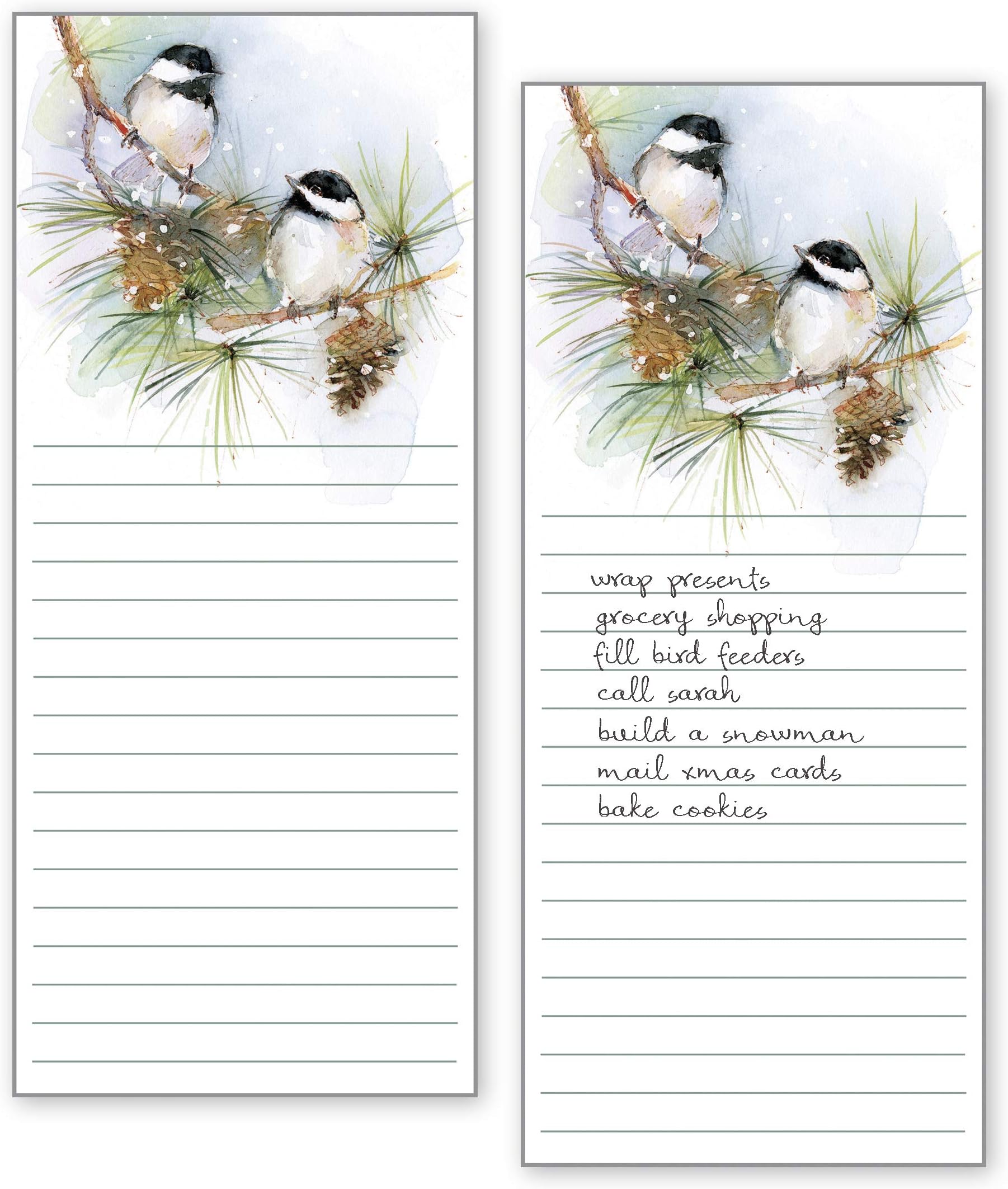 Gina B Designs Set of 2- Chickadees on Pine List Pad, Notepad, Shopping List with Attachable Magnet