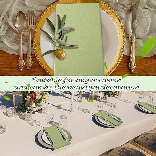 Miniatura 5 de Jeyiour 100 servilletas de papel desechables verdes de lino con sensación de lino, servilletas de papel para invitados, toallas de papel para baño,