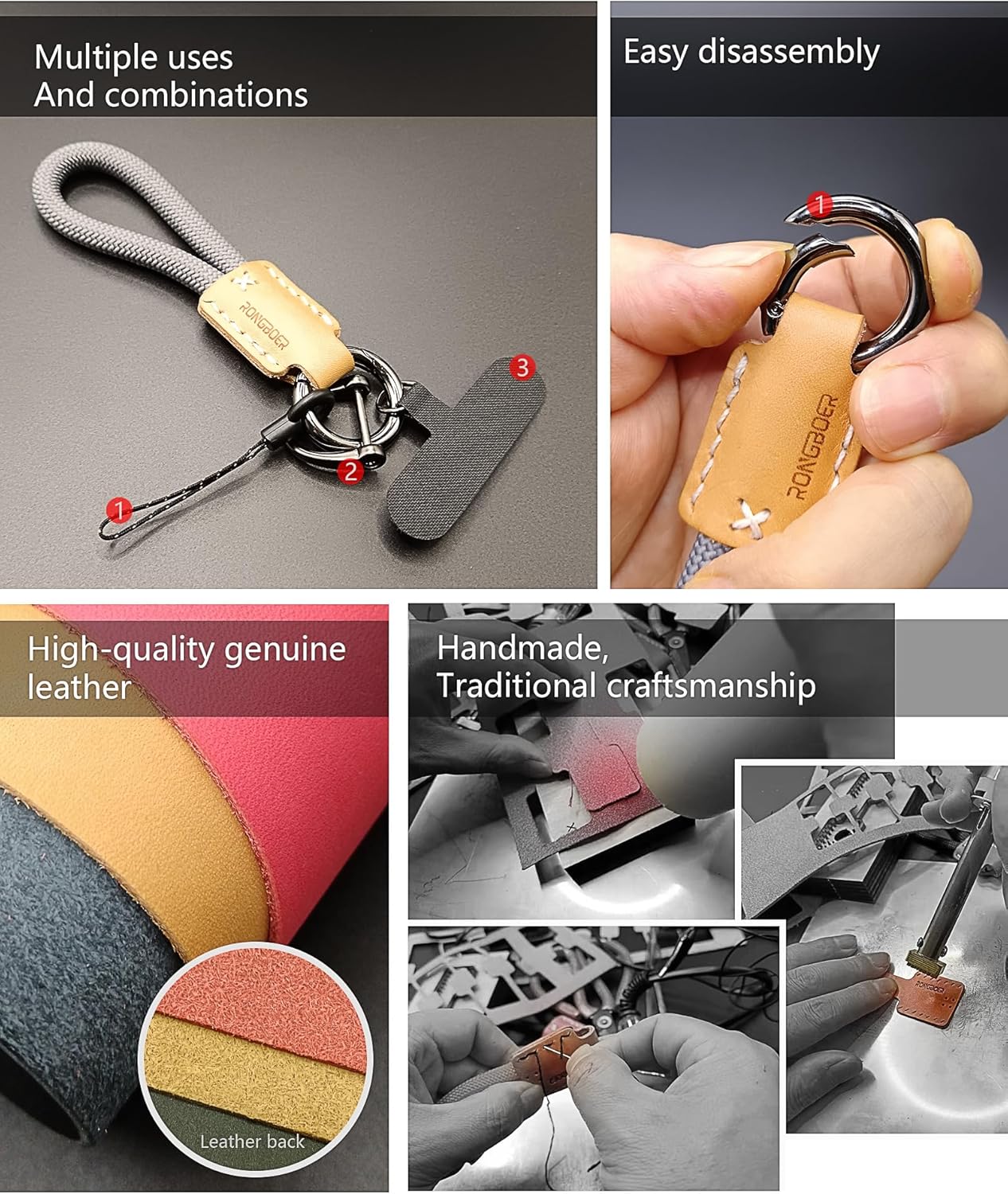 Handmade Cowhide Leather Short Keychain,Car Key Chain Accessories,Keychains for Women And Men,Cell Phone Lanyard - Image 4