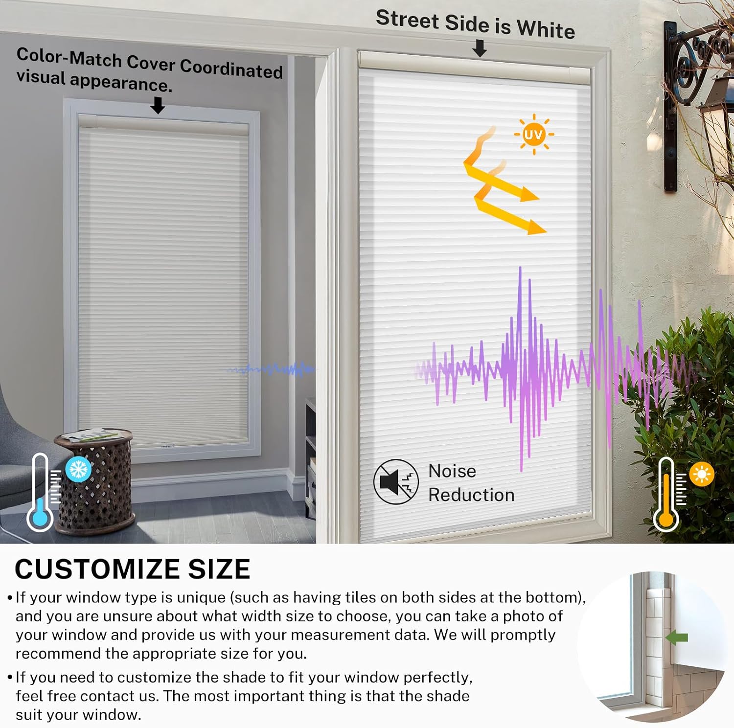 MiLin No Drill Cordless Cellular Shades Color-Matched No Tools Cellular Blinds Honeycomb Design Tension Pull Down Blinds & Shades for Indoor Windows (Light Filtering Creamy, 65" W x 48" H)