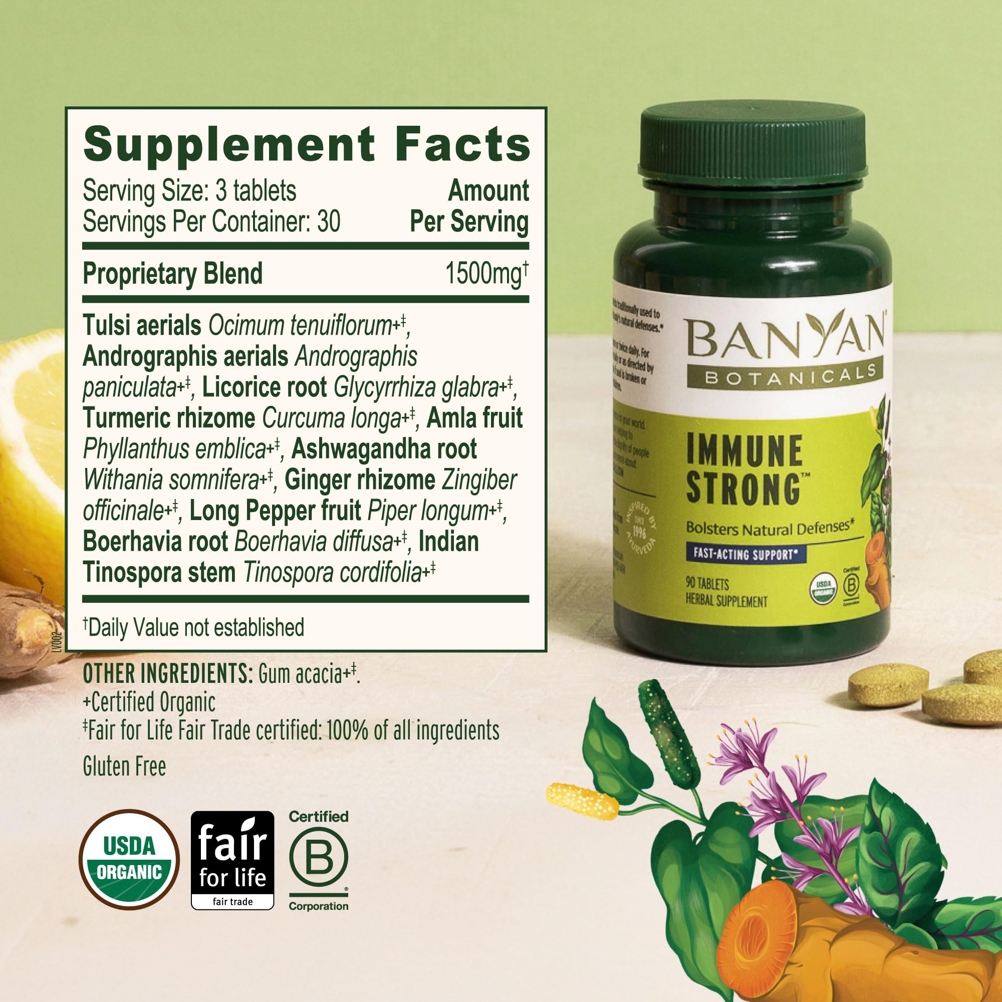 Banyan Botanicals Organic Immune Strong – Systemic Defense & Cellular Fortification – with Turmeric, Tulsi & Ashwagandha for Year-Round Immune Support – 90 Tablets – USDA Organic — Amazon image 5