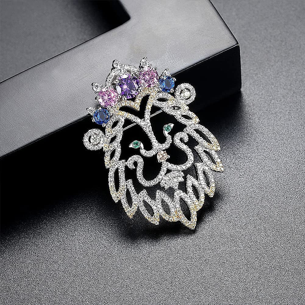 Broche de león para Mujer, de Moda, con circonitas Coloridas, Corona, Broche para Solapa, joyería de Regalo
