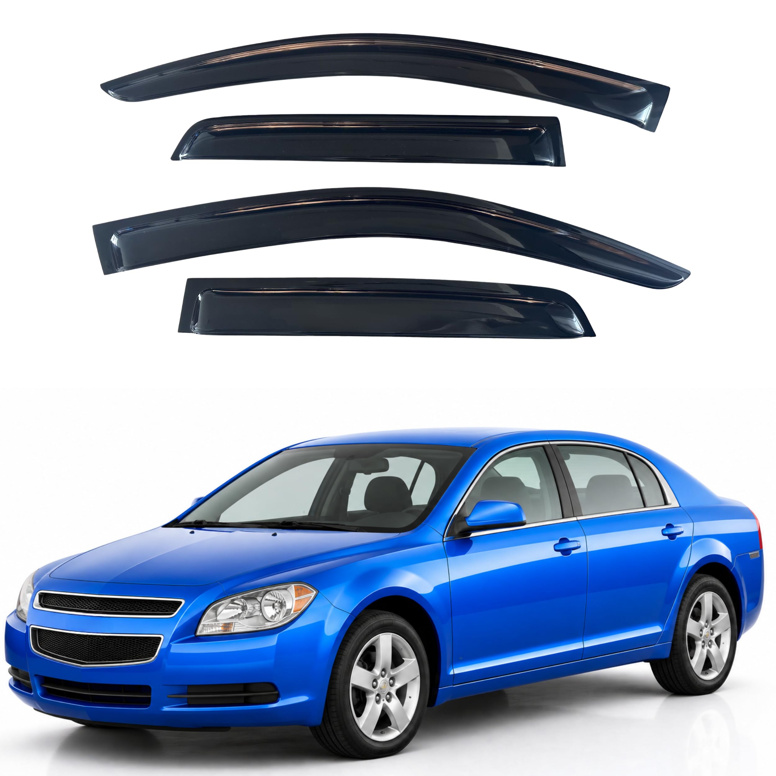 IG Window Visors Fit for 2008-2012 Chevrolet Malibu, Out-Channel Rain Guards Vent Wind Deflectors 4PC, Car Accessories for 08-12 Chevy Malibu