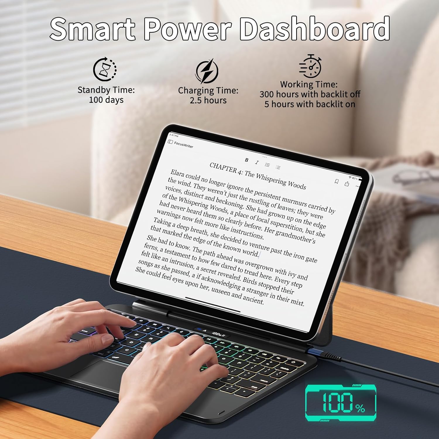 LAUDTEC Magnetic Keyboard Case for iPad Pro 11-inch (M5 2025 / M4 2024), Slim Skin-Feel Leather Cover with Smart LCD Power Display, Multi-Touch Trackpad & 7-Color Backlight, Black