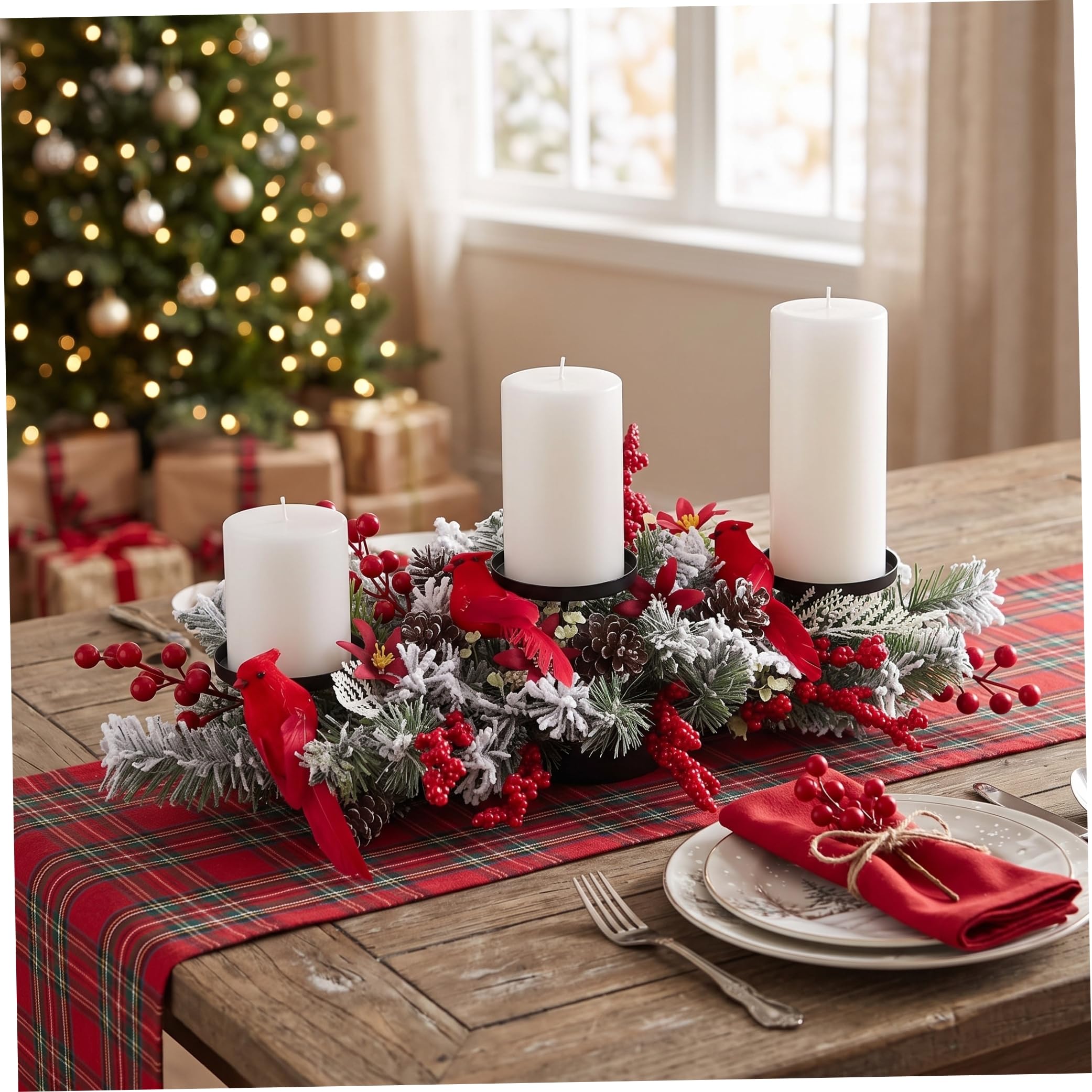 Centro de Mesa navideño candelabro Floral Cardenal Rojo/Negro
