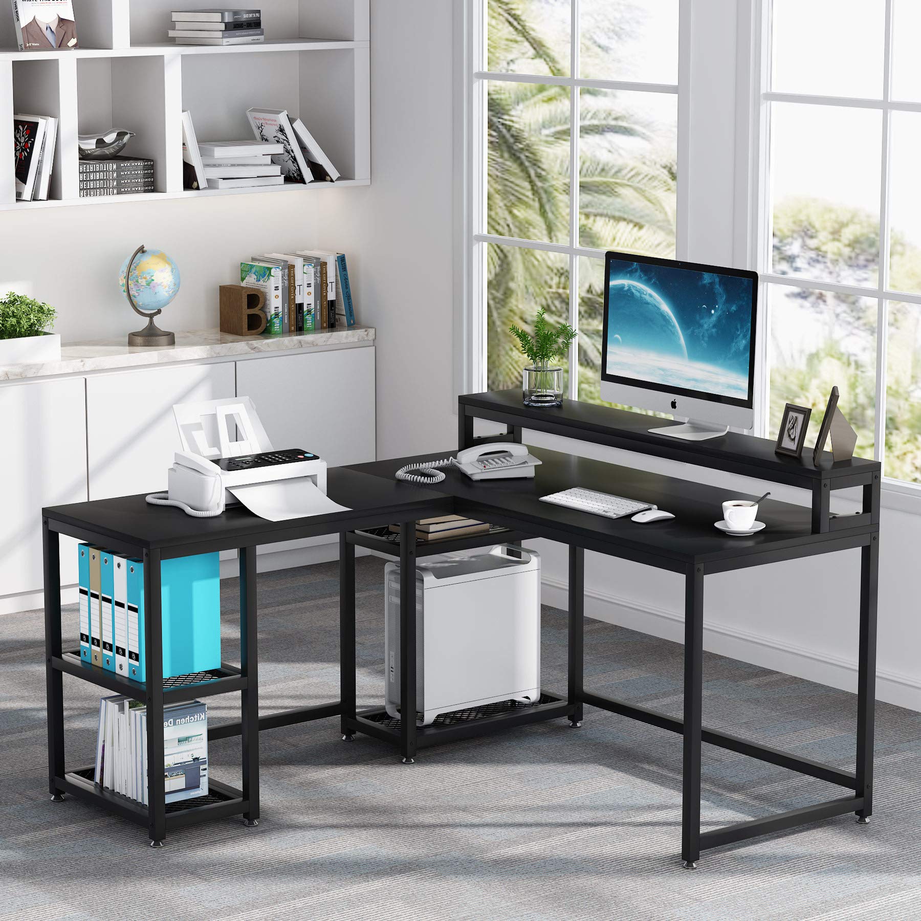 Buy Tribesigns Reversible LShaped Desk with Monitor Stand, 59x55 inch