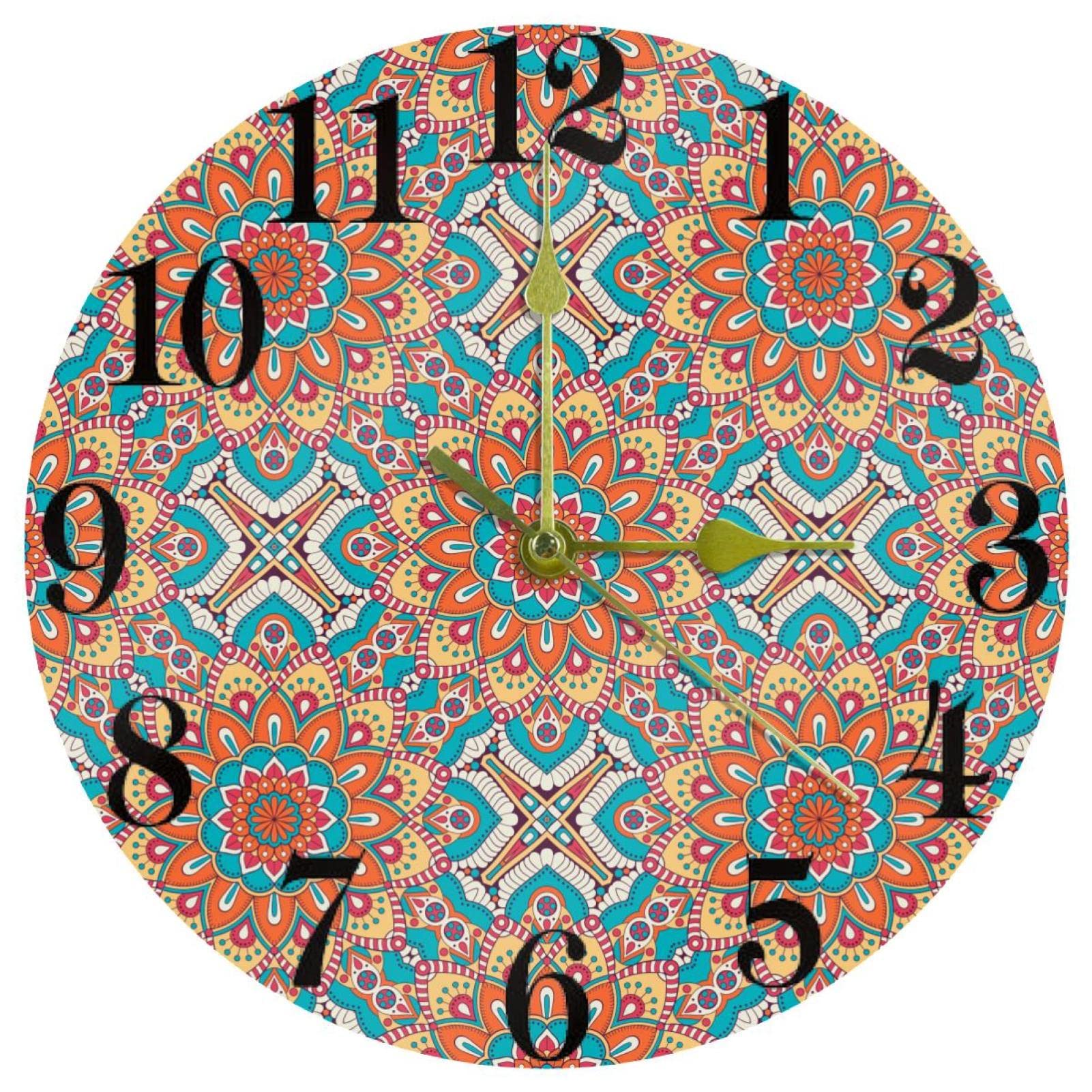 Horloge murale silencieuse ronde mandala contre stress tic-tac