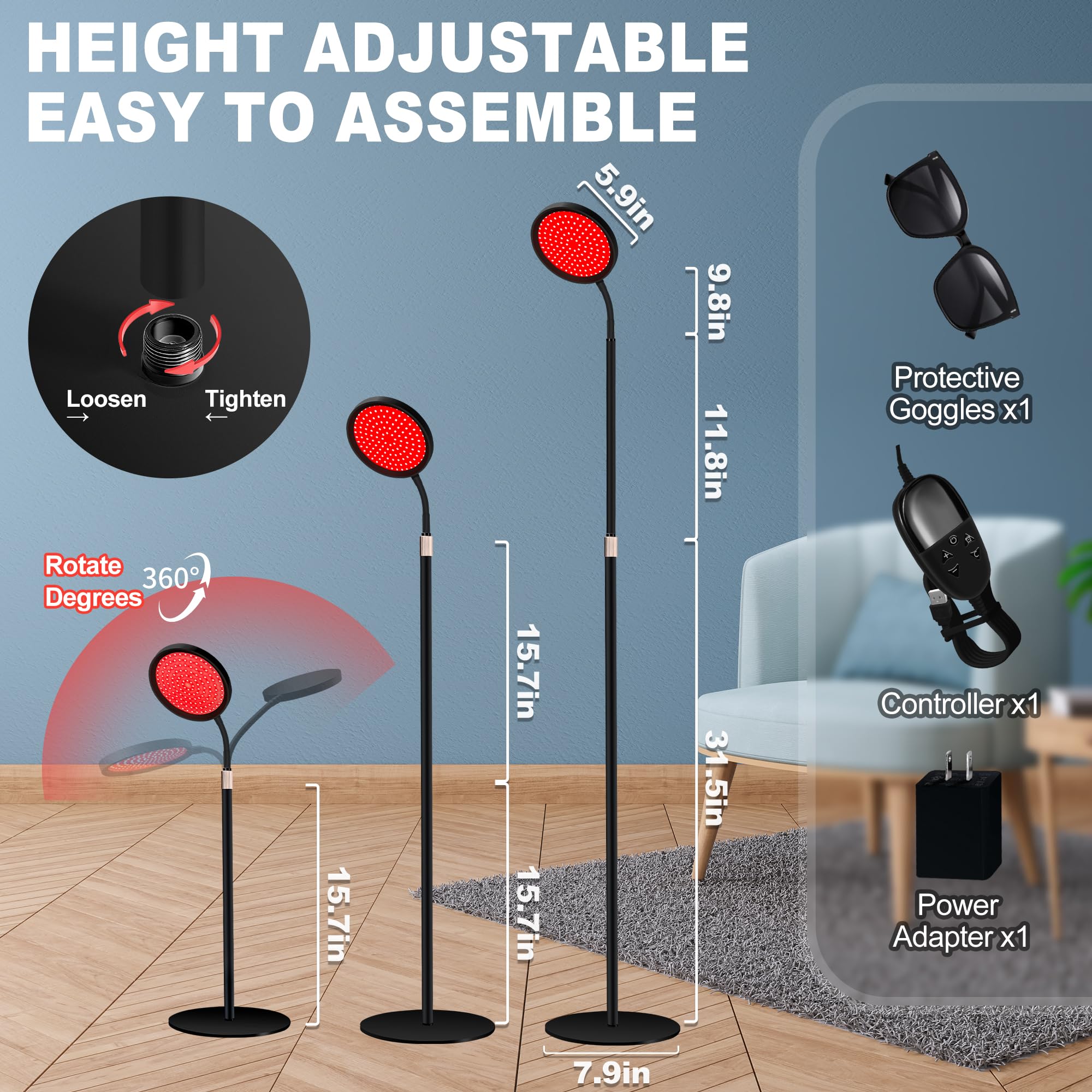 Red Light Therapy for Body, Red Infrared Light Therapy Lamp with Stand, 660nm and 850nm Near Infrared Redlight Therapy, LED Red Light Therapy Device for Face and Full Body(140 Beads)-Black
