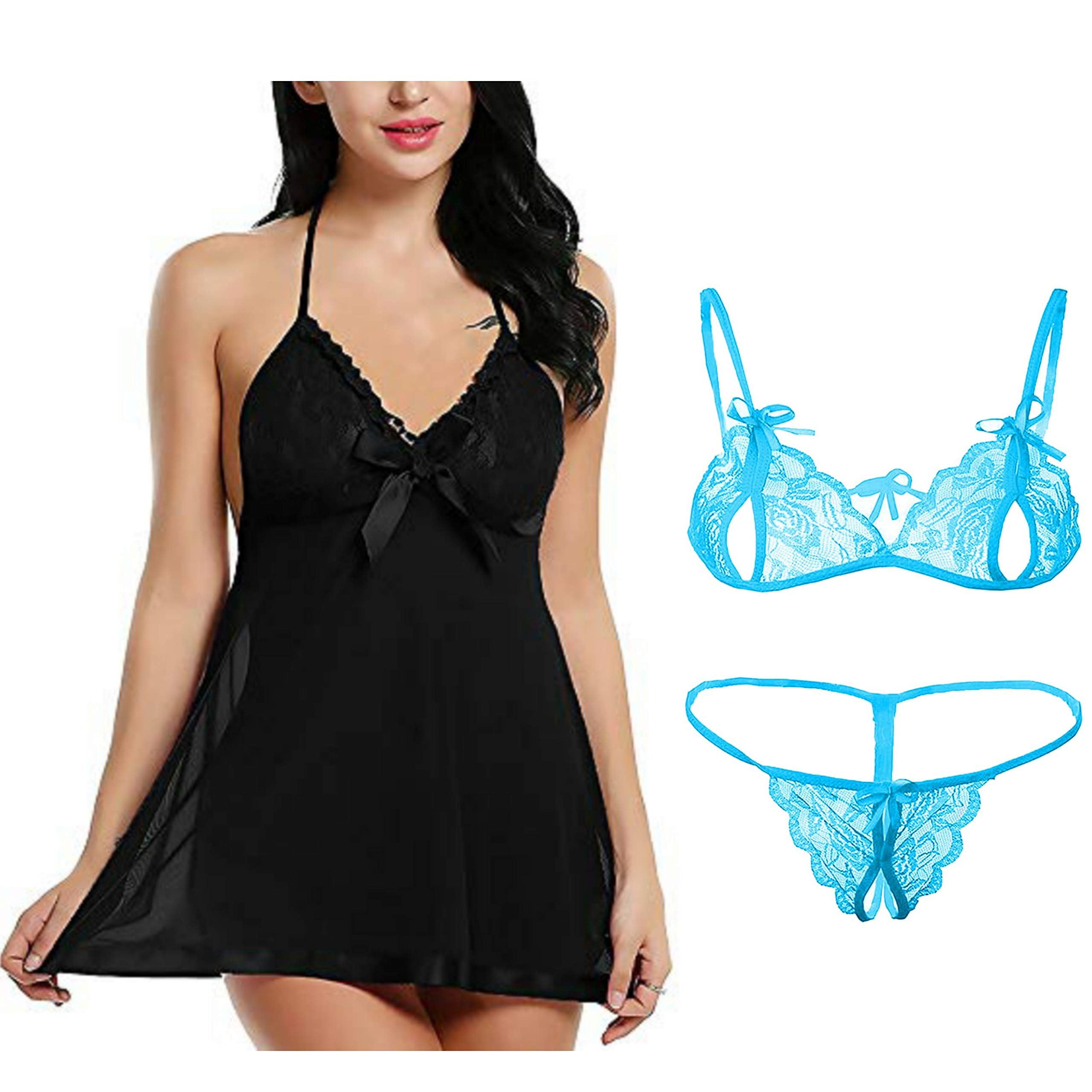 Combo Offer Women Above Knee Baby Doll Nightwear/Nighty/Sleep Dress with Panty Free Size-image-24
