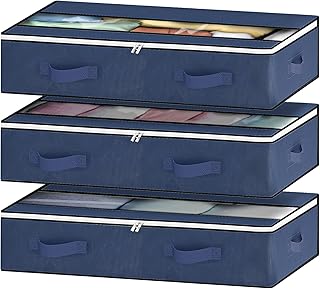 GoMaihe Unterbettkommode 90L Unterbett Aufbewahrungsbox mit Deckel - Faltbare Bettdecken Aufbewahrung Aufbewahrungstasche Unterbettbox Organizer | Unterbett Große Kapazität | Staubdicht (Blau)
