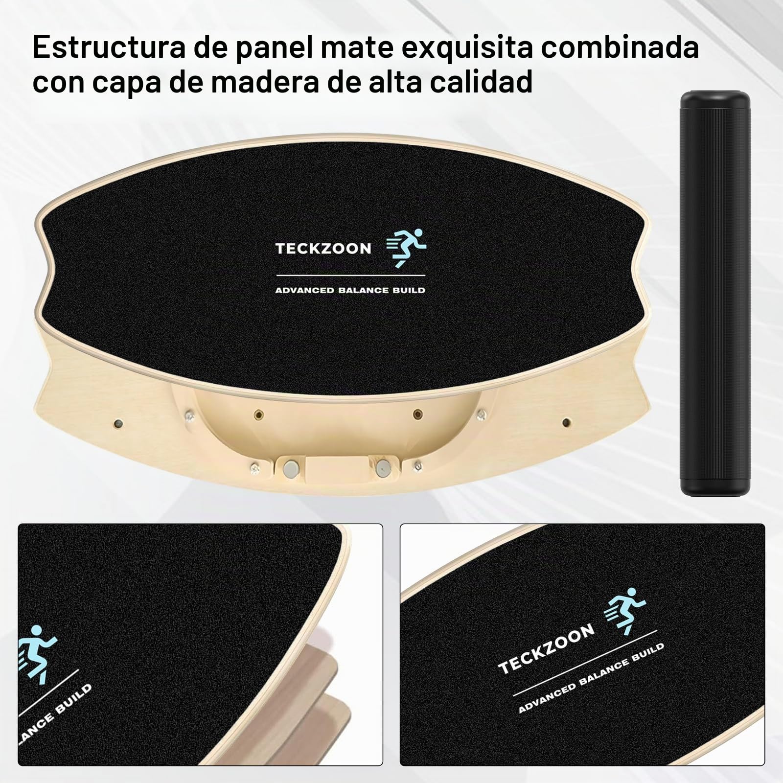 Tabla de Equilibrio de Madera, Tabla de Equilibrio con Rodillo, Pelota de Equilibrio, Soporte, Tabla Multifuncional Interior de Skateboard & Surf, Trickboard para Fitness, Yoga & Rehabilitación