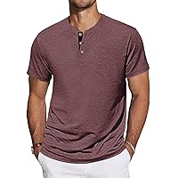 TARAINYA Henley T-Shirt Uomo Cotone Maglietta Maniche Corte Tinta Unita con Tasche Estate Rosso XL