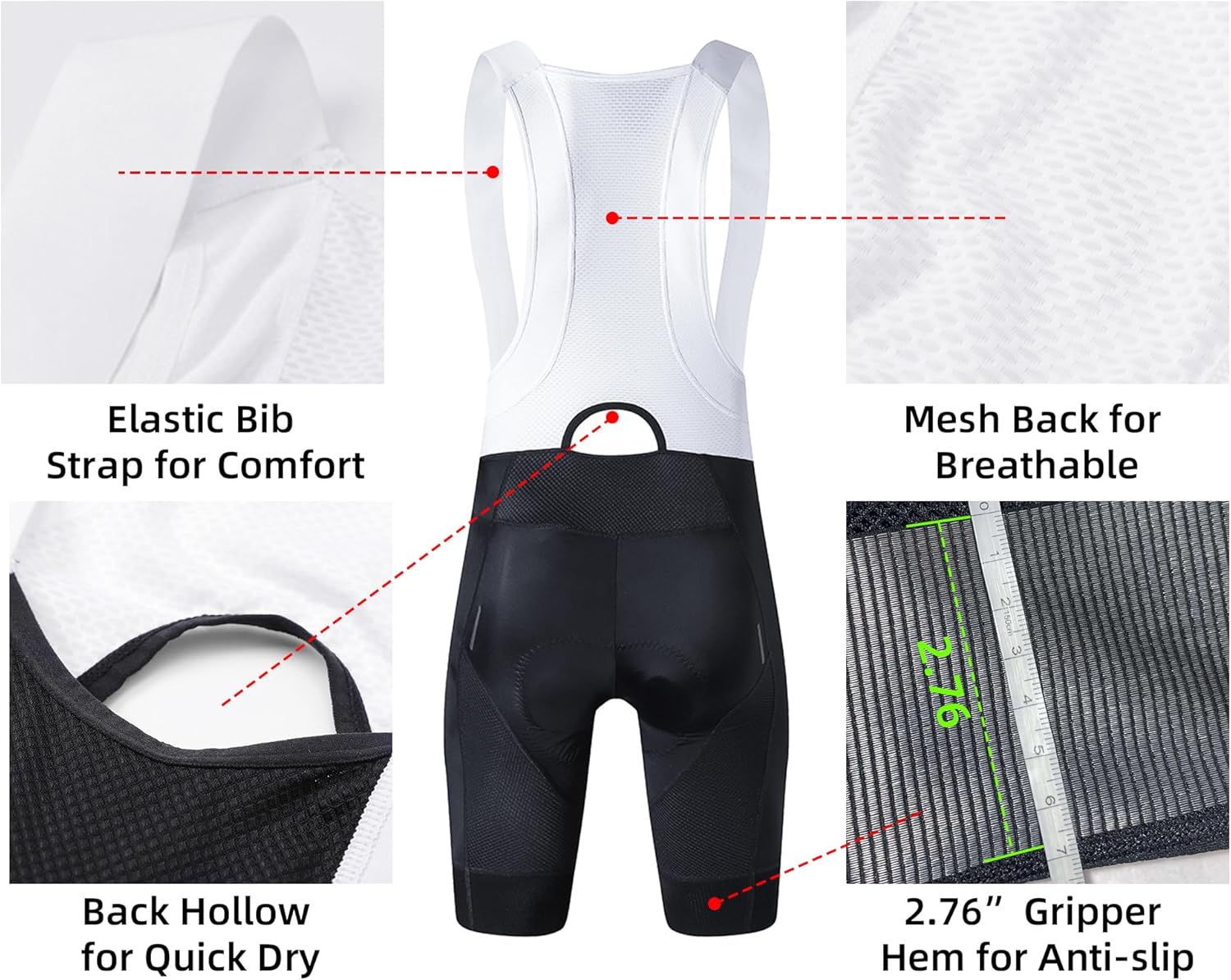 Cycling Bib Shorts for Men - Road Bike Bicycle Breathable Padded Riding Tights