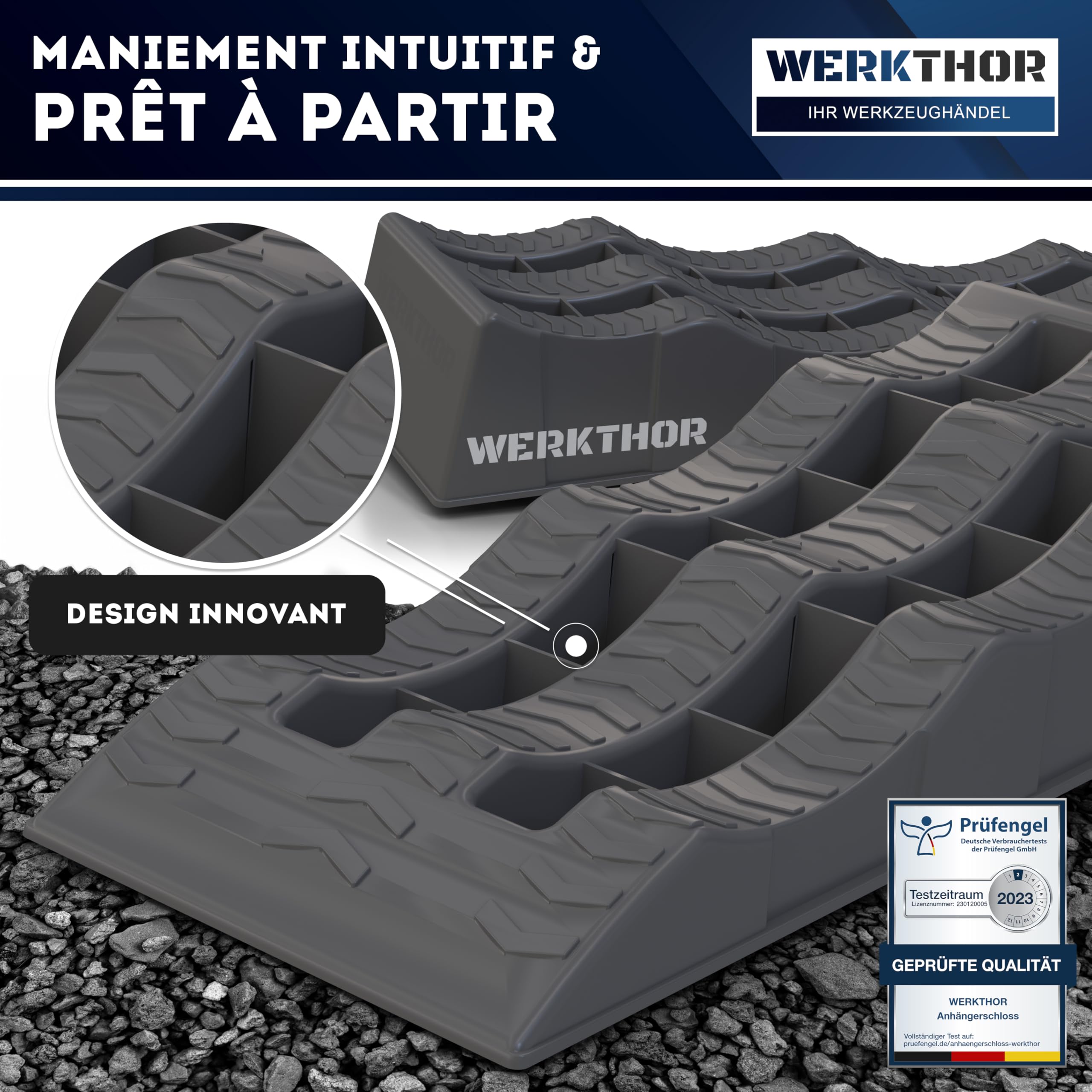WERKTHOR Cales pour Camping-Car (Gris) - [Jeu de 2] Cales Stables pour Caravanes et Camping-Cars | Cales pour Camping-Car pour Une Mise à Niveau Sûre [<3t] - Conception Robuste pour Toute Surface
