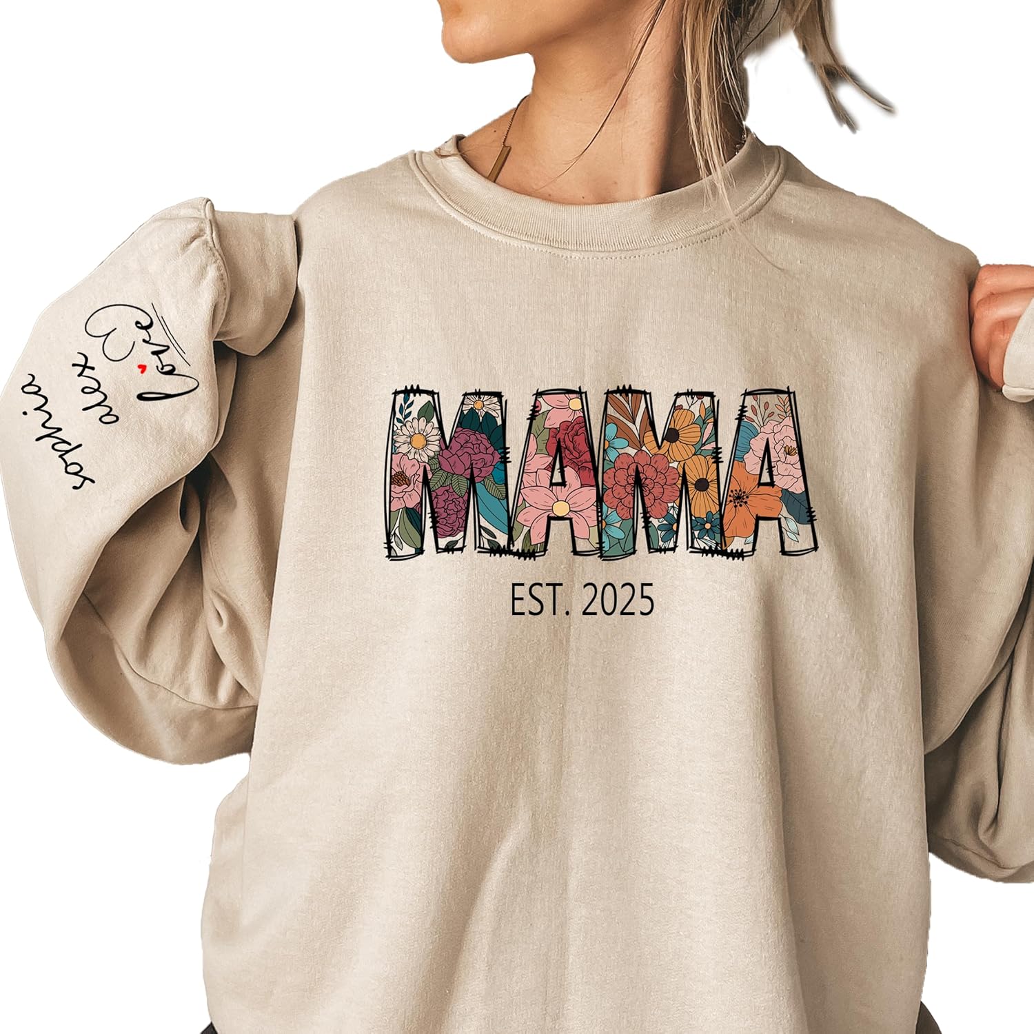 Custom Mama Bear Sweatshirt – Personalized Sleeve Name & Est. Year, Gift for Mom, Grandma, Auntie – Perfect for Birthday, Christmas, or Mother’s Day Black - Image 2