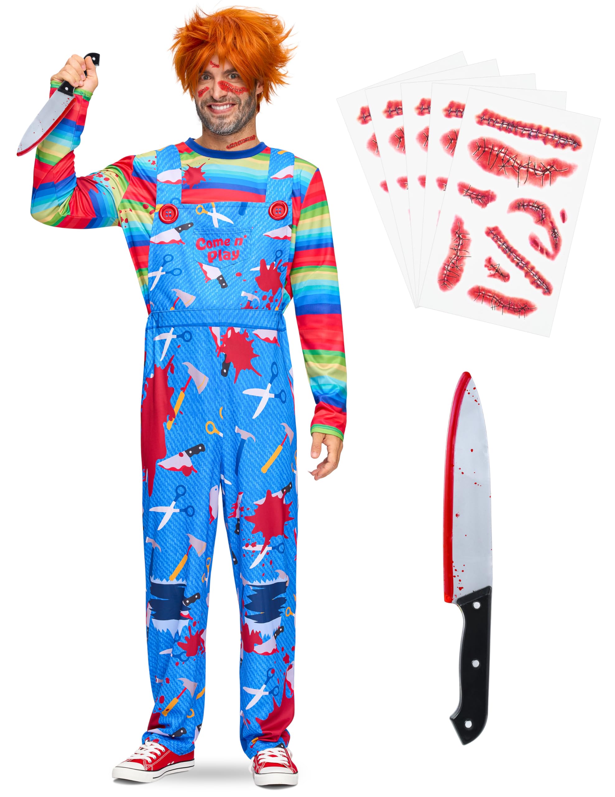 Spooktacular Creations Disfraz de Asesino en Serie para Hombre. Incluye camiseta y pantalones de cuero, perfecto para disfraces de Halloween y juegos de rol de terror-M