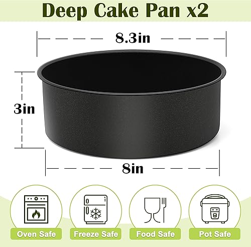 Miniatura 2 de E-far Juego de 2 moldes para pasteles de 8 x 3 pulgadas, moldes redondos de acero inoxidable antiadherentes para hornear pasteles de cumpleaños,
