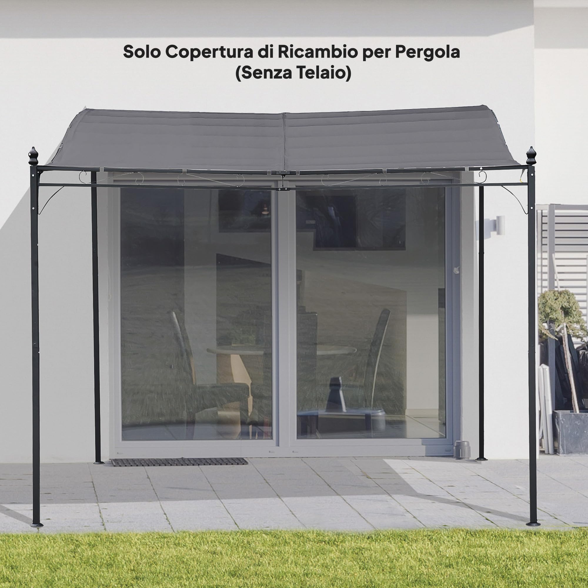 Outsunny Lona de Recambio para pérgola de jardín 3x3 m con 16 Agujeros de Drenaje, Ganchos y Anillas, Cubierta de poliéster para pérgola de cenador, Gris Oscuro
