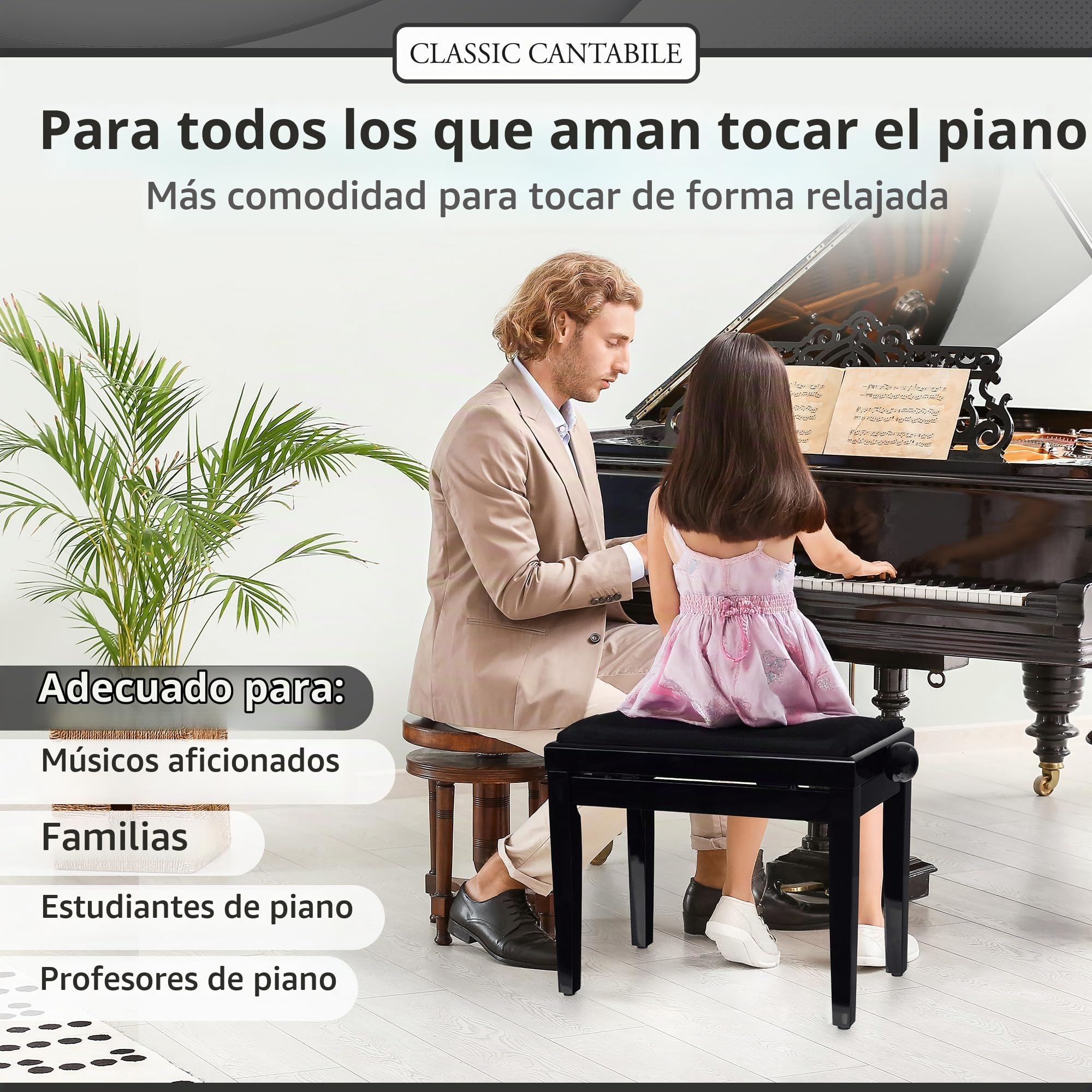 Classic Cantabile Banco para Piano Negro Brillante