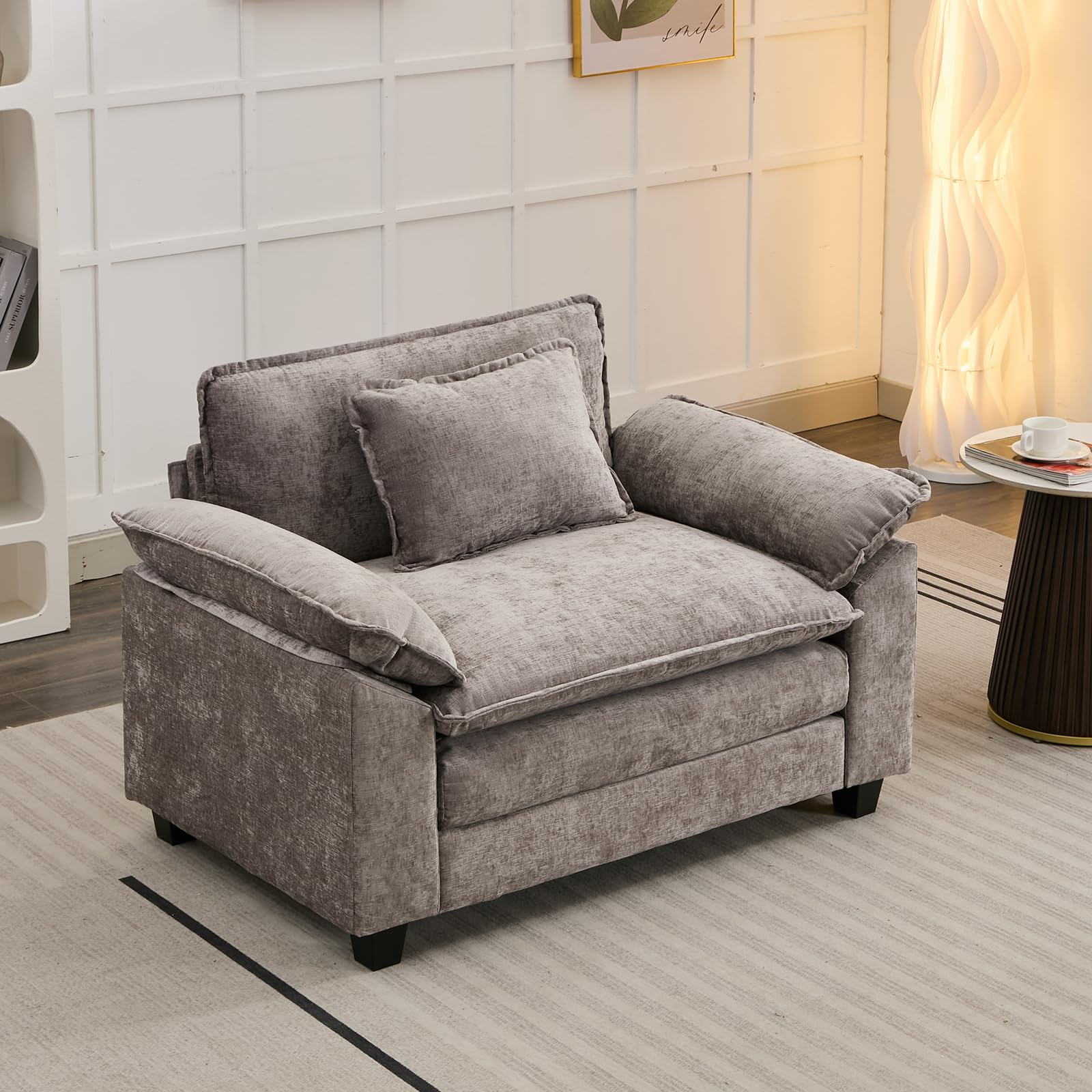 Oprisen Modular Sectional Sofa, Comfy Cloud Couch Sectional Sofa, Chenille Sofa Sleeper Deep Seat Sofa with Throw Pillows for Living Room (Light Gray,