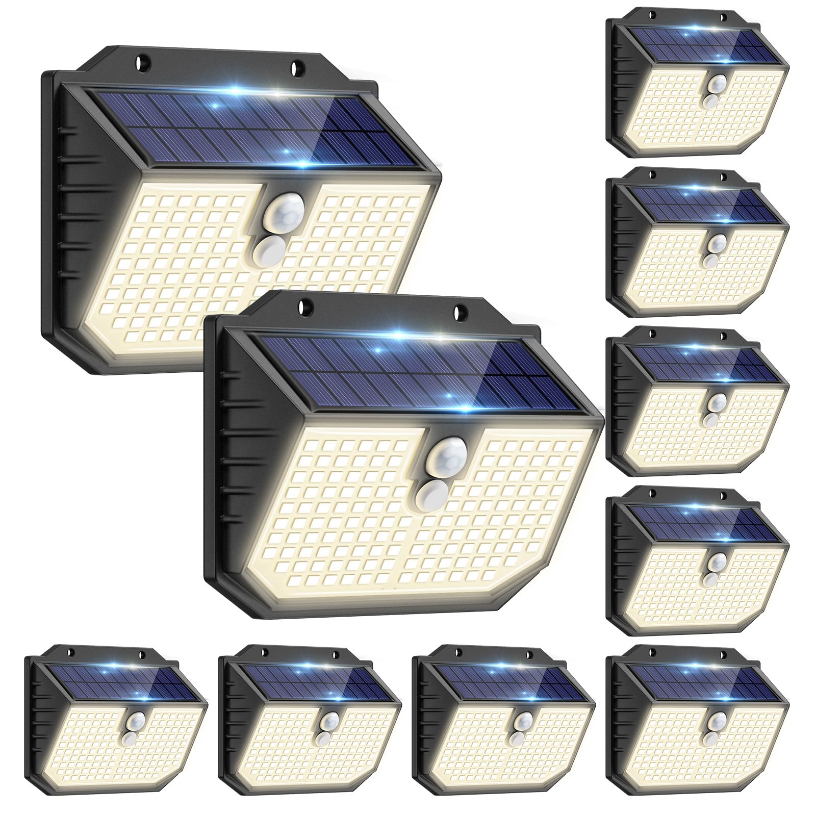 nipify Solarlampen für Außen mit Bewegungsmelder, 3 Modi Solar Bewegungsmelder Aussen,IP65 Wasserdichte Außenleuchte,138 Superhelle LED Solarleuchten Outdoor für Garten Garage Hof Stufen[10 Stück]