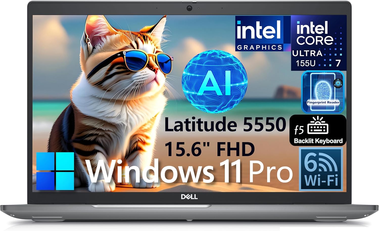 Dell Latitude 5550 15 Business AI Laptop, 15.6" FHD Computer, Intel Ultra 7 155U (Beat i7-1355U), 32GB DDR5 RAM, 1TB PCIe SSD, WiFi 6, Backlit Keyboard, Fingerprint Reader, Windows 11 Pro