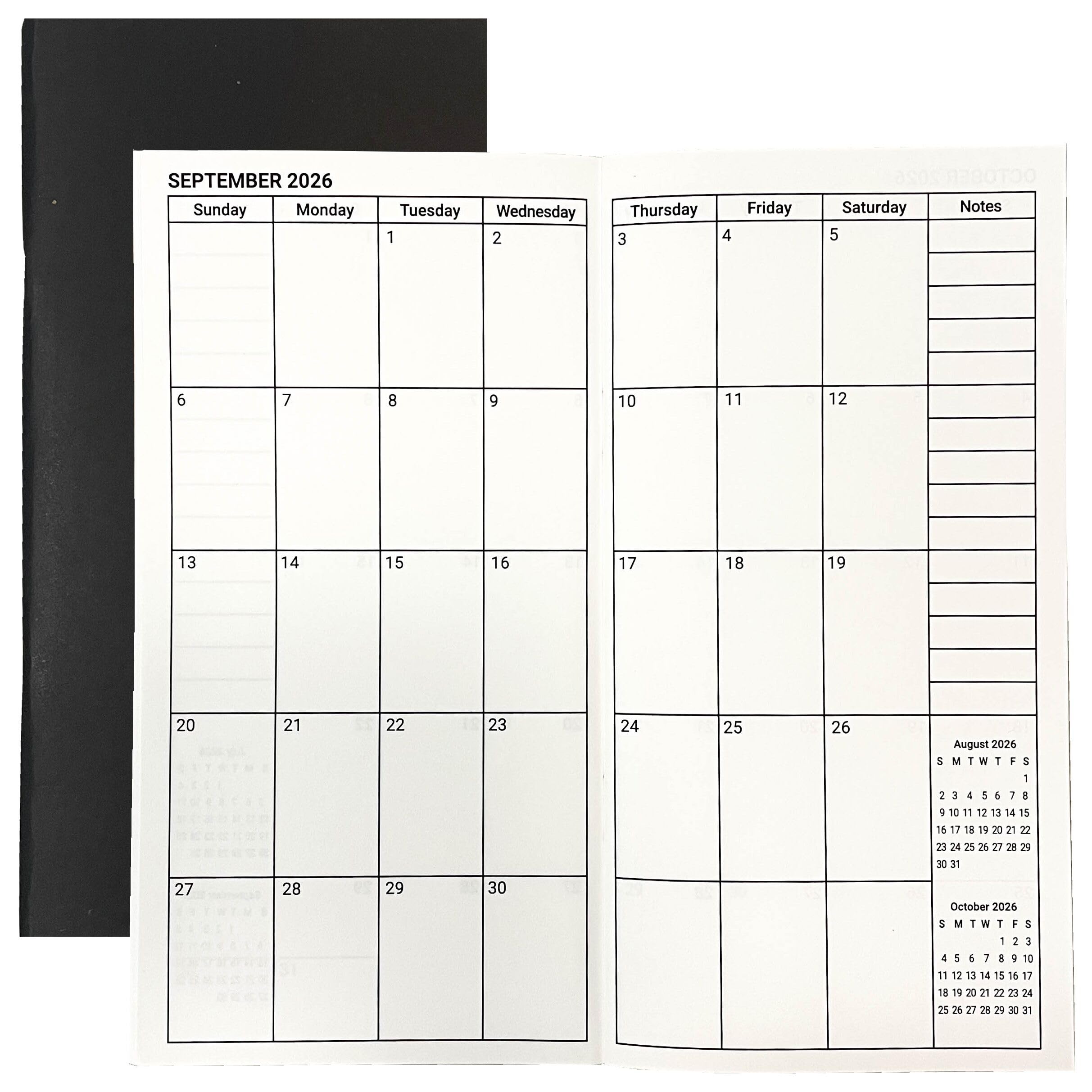 Travelers Notebook Inserts Jan 2026 - Dec 2027, Monthly Calendar Planner for 2 Years, Important Dates & Line & Dotted, 100gsm Paper, Regular Size Journal, 8.3'' x 4.25 '' Black