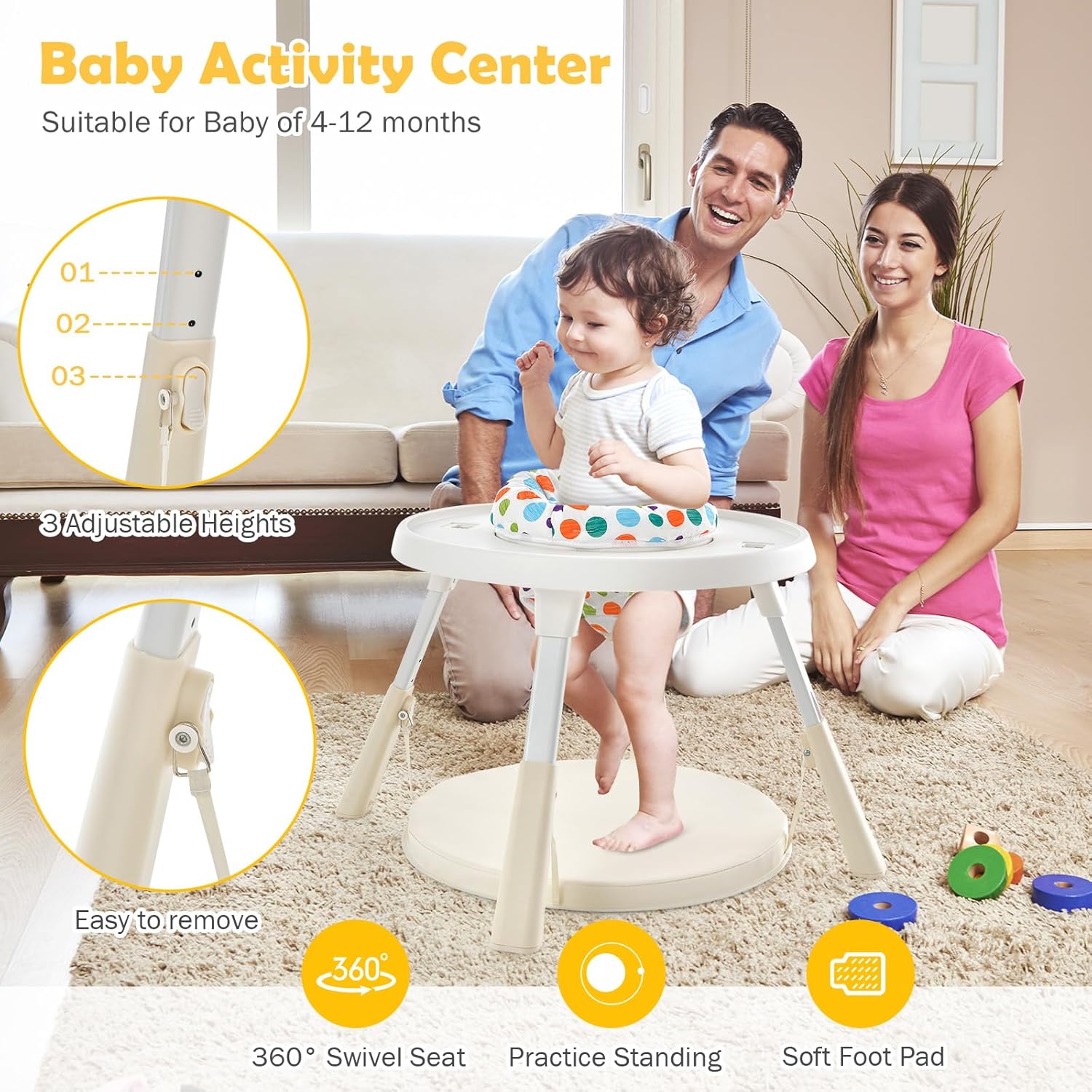 BABY JOY 7 in 1 Baby High Chair, Convertible High Chairs for Babies and Toddlers, Building Block Table, Toddler Chair with Adjustable Legs, Removable Tray, Storage Basket, Safety Harness (Beige)