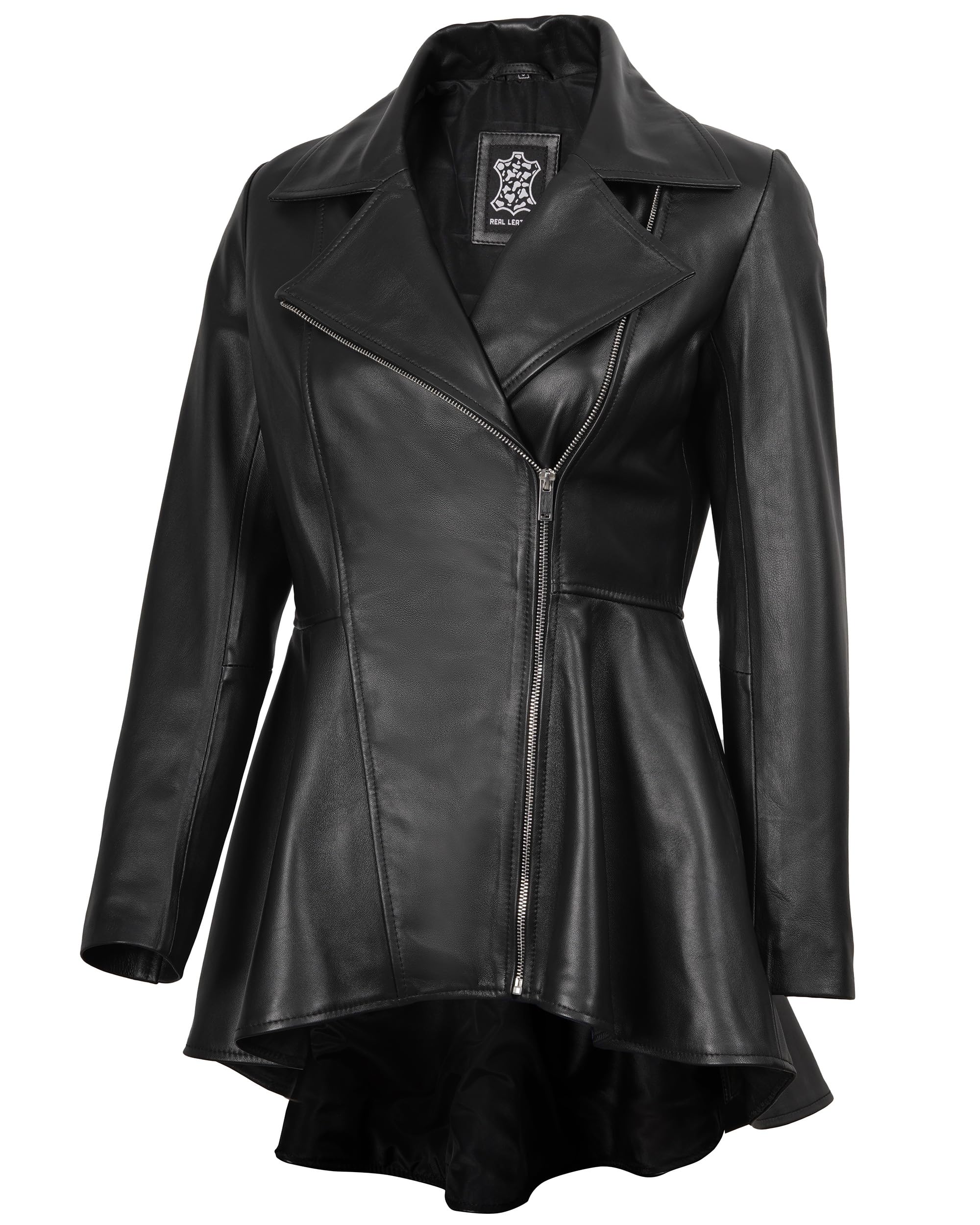 Decrum Womens Leather Jacket - Real Lambskin Leather Peplum Jackets for Women