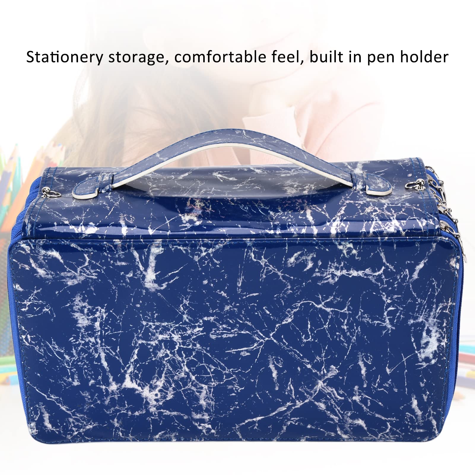 Astuccio per matite, cerniera lucida Sentiti a tuo agio Portapenne integrato Scatola di cancelleria per la stanza della pittura per la casa all'aperto(blu)