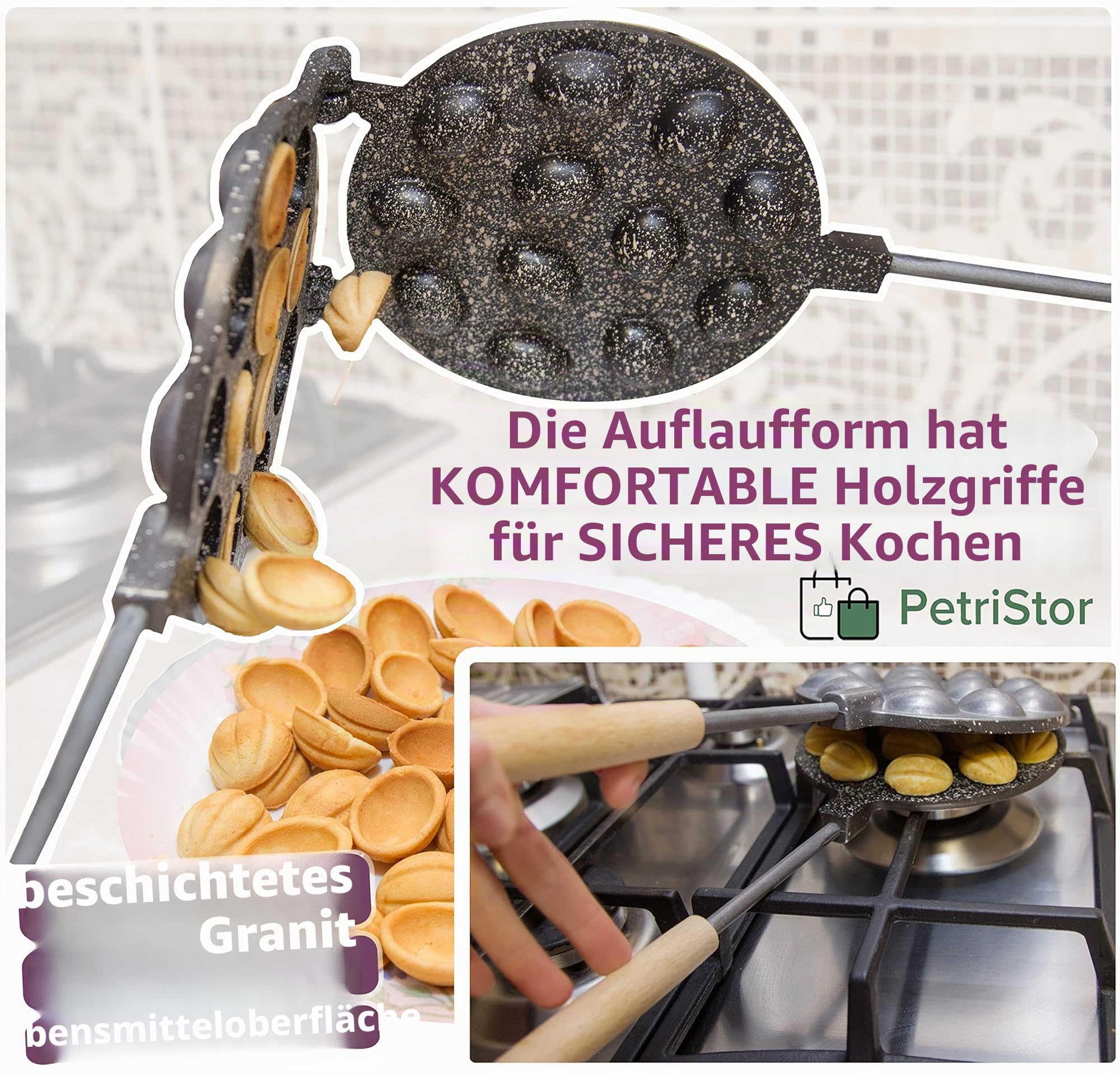 Nussformen Für Gefüllte Nüsses 12 Mulden Antihaftbeschichtung Granit Stein - Nuss Waffeleisen Für Oreschki Maker - Oreschniza - Nussform Backen 12 Hälfte - Nussbäcker Oreschki - WalNuss Backform