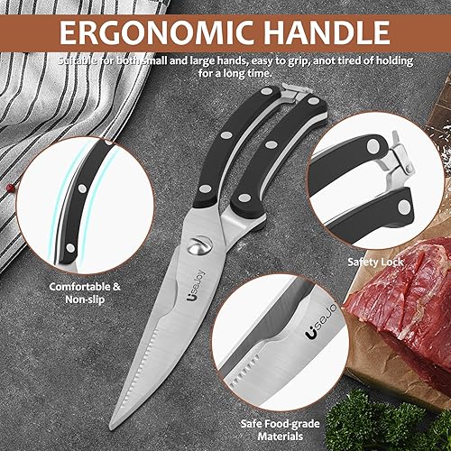 Miniatura 4 de Tijeras de aves de corral resistentes, tijeras de cocina para huesos, tijeras de cocina para pollo, carne, pavo, mariscos para Acción de Gracias,