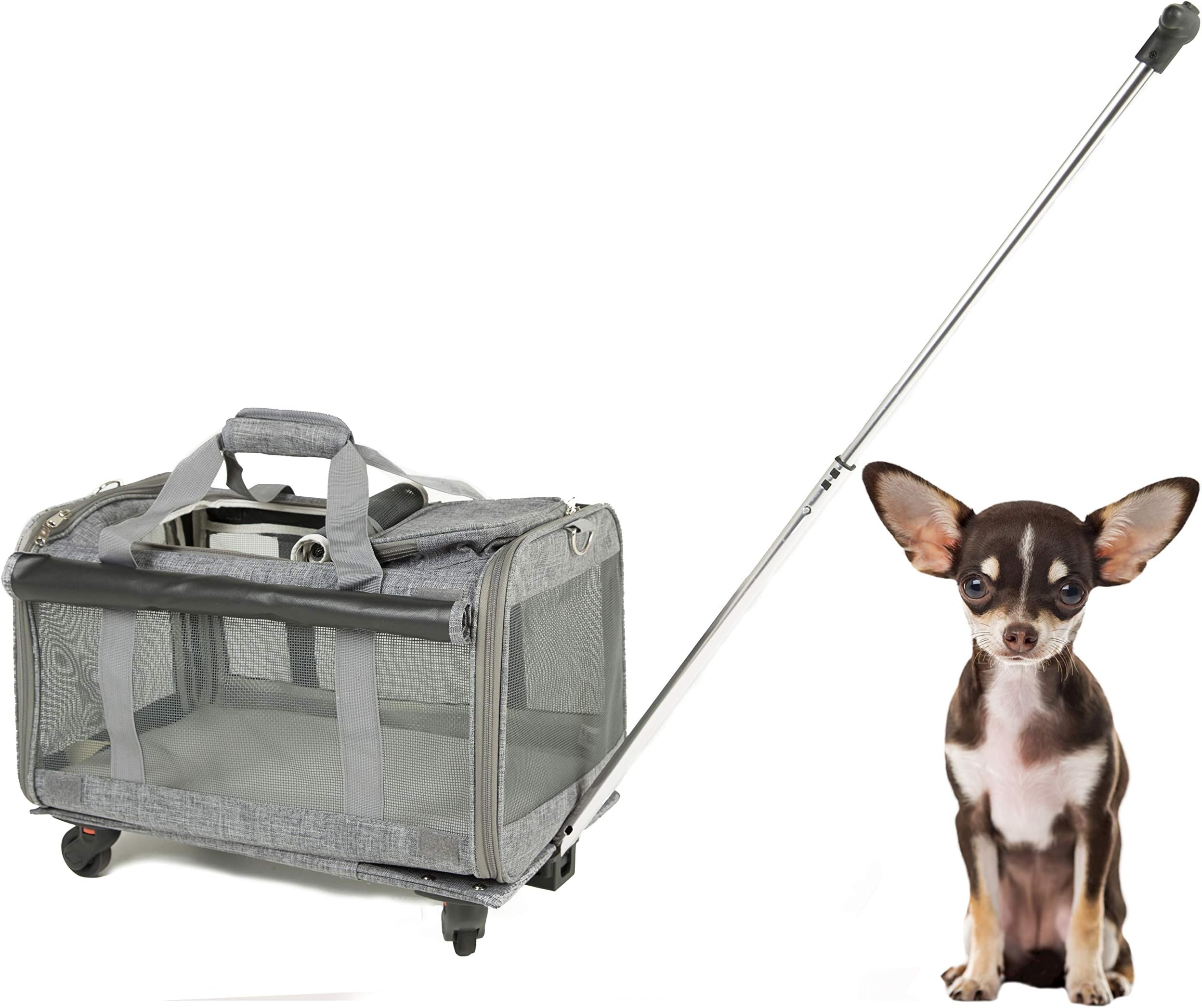 Airline Approved Pet Wheels Carrier for Large Cats Under 25 lbs, Small Dogs, Puppies, Small Animals, Pet Travel Carrier for Outdoor, Foldable Portable Pet Stroller 19.6 in 12.2 in 12.2 in (Grey)