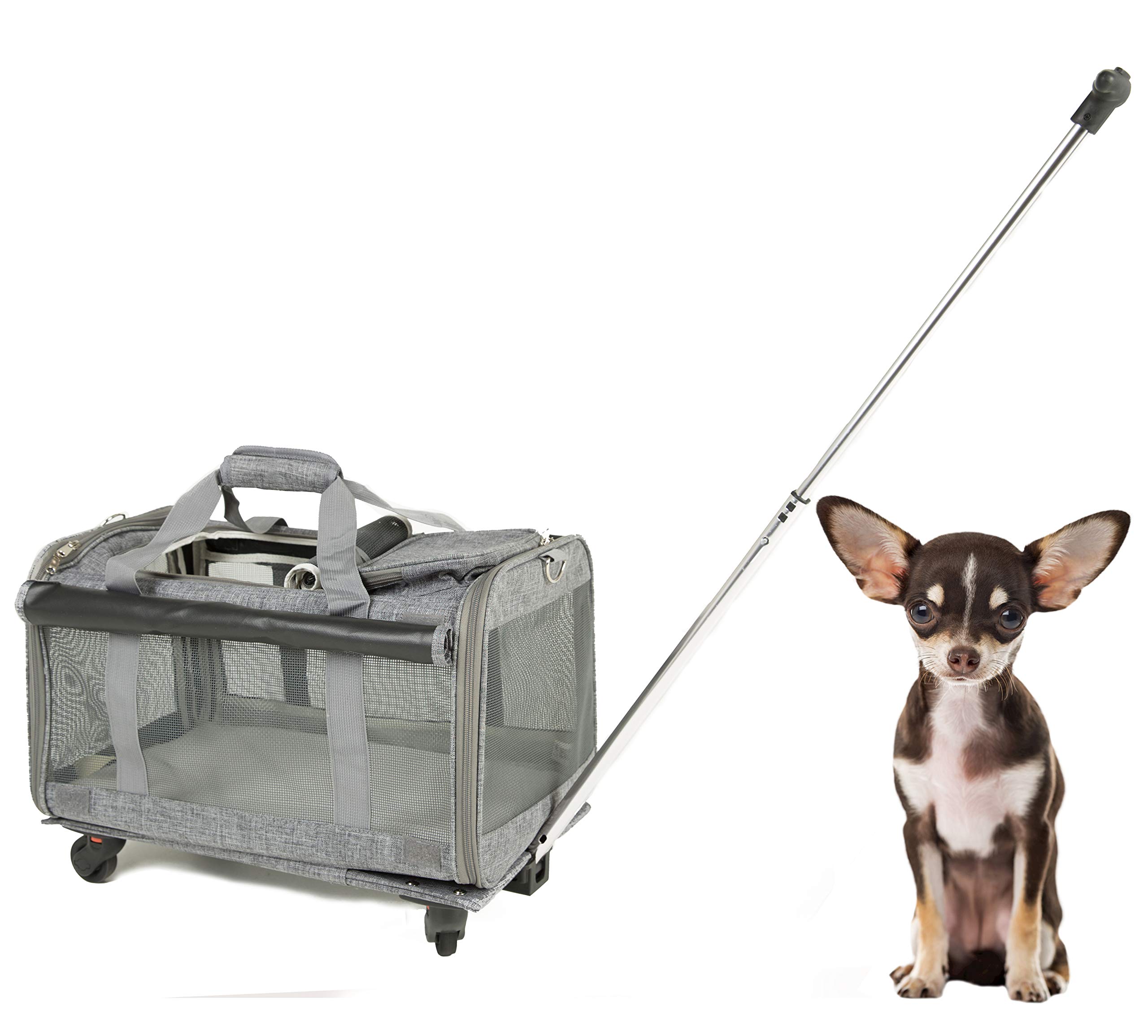 Airline Approved Pet Wheels Carrier for Large Cats Under 25 lbs, Small Dogs, Puppies, Small Animals, Pet Travel Carrier for Outdoor, Foldable Portable Pet Stroller 19.6 in 12.2 in 12.2 in (Grey)
