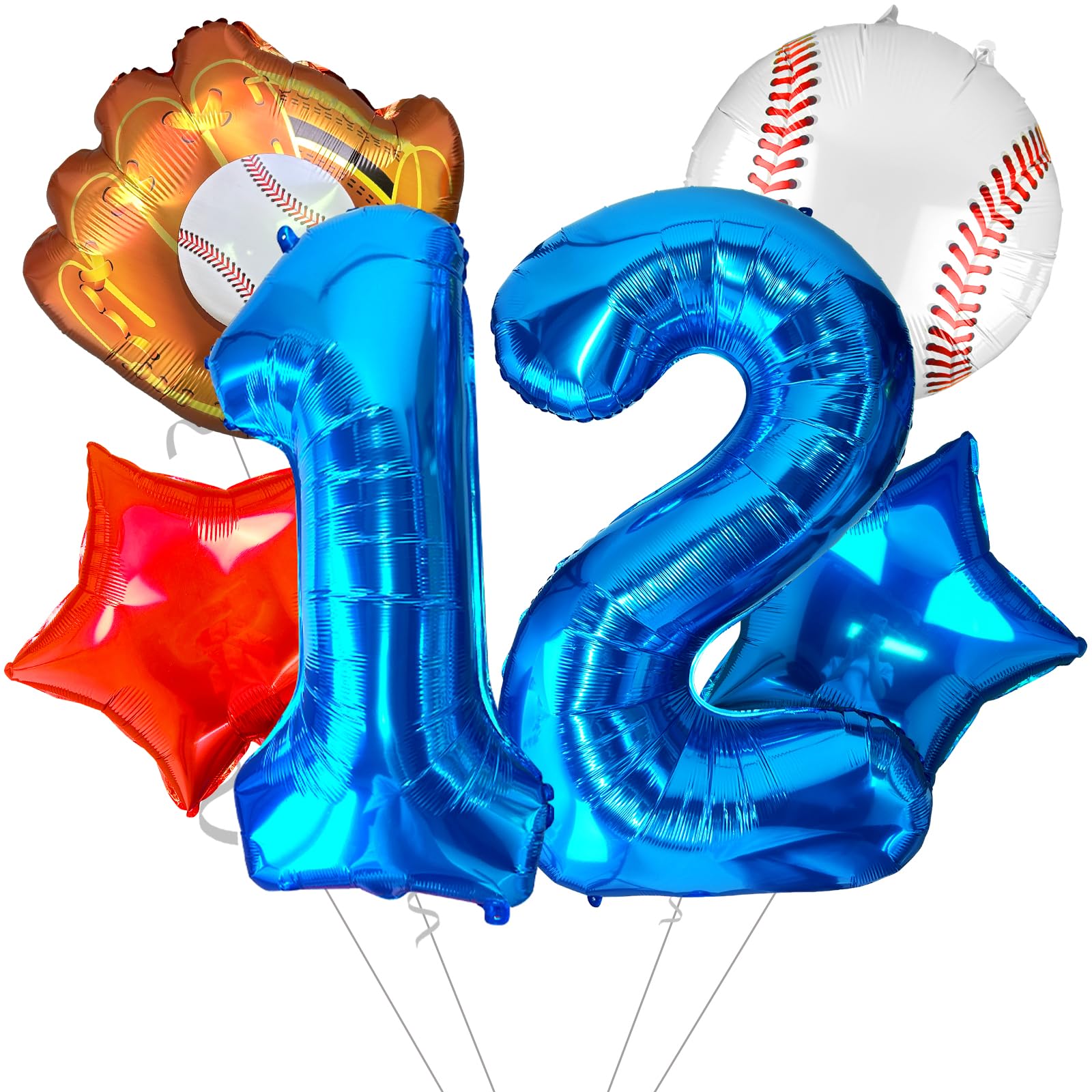 Lukinuo Baseball Balloons 12th Birthday Decorations Baseball Birthday Party Supplies Red White and Blue Star Balloons Number 12 Baseball Balloon for