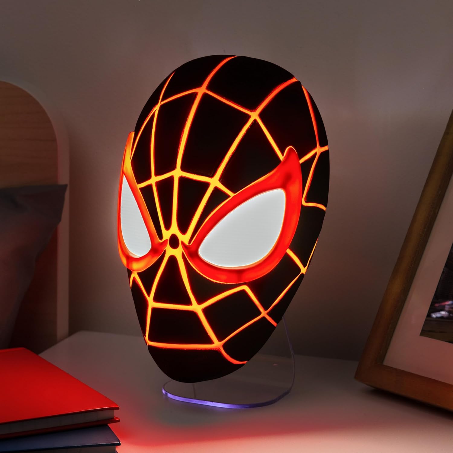 Paladone Miles Morales Spider-Man Mask LED Light – Wall-Mount or Freestanding Lamp | Official Marvel Collectible for Bedrooms, Game Rooms & Gifts