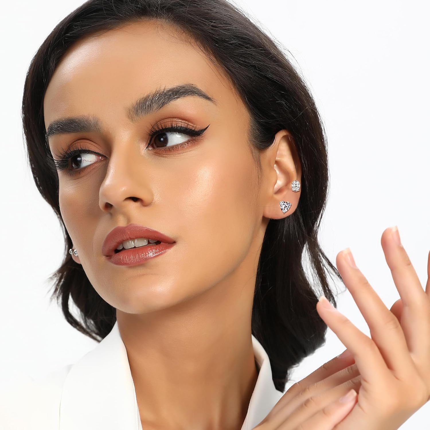 Gemsme 316L Stainless Steel earrings - 2 Pairs Flat Back Heart and Oval Cut Cubic Zirconia Hypoallergenic Studs Earrings for Women Men - Image 6