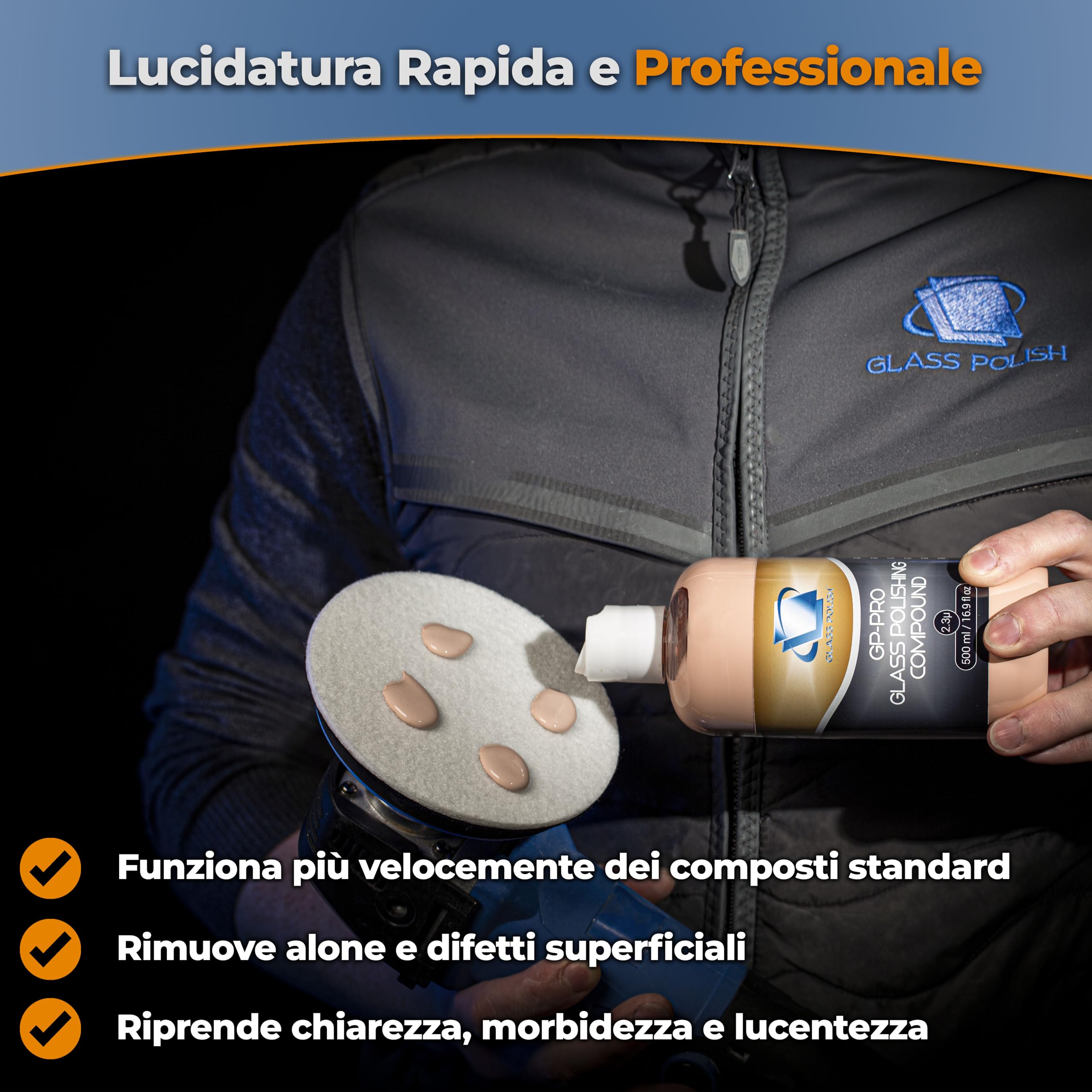 Glass Polish - 500ml Composto Lucidante per Vetri - Pasta di Ossido di Cerio Extra Concentrato per Lucidatura Professionale di Tutte le Superfici in Vetro - 2,3 Micron
