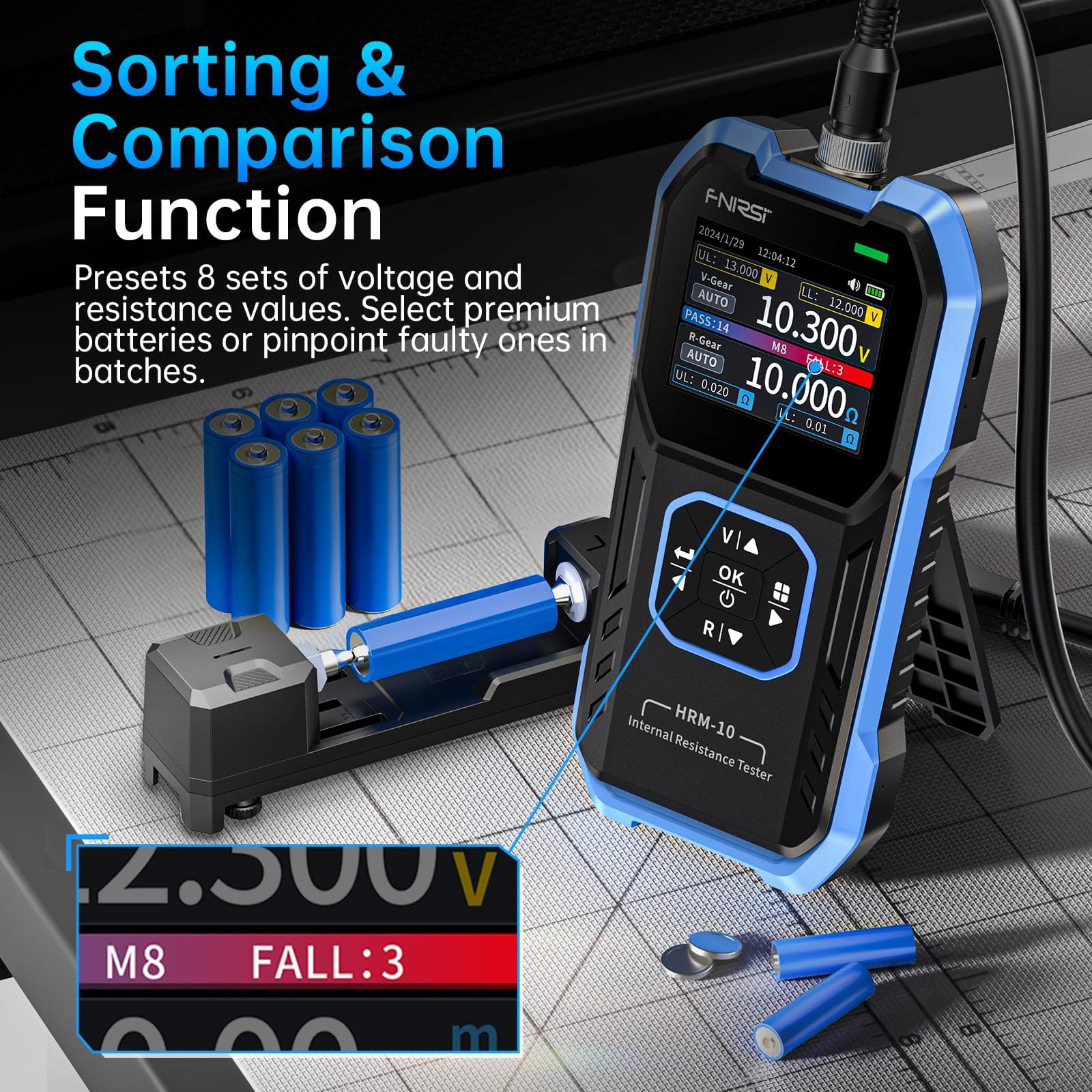 FNIRSI HRM-10 Tester Resistenza Interna e Tester Batteria, Milliohmmetro 100V, 200Ω, Teste per Batterie Auto, AAA, AA e Altri Tipi di Battery, Analizzatore di Batterie Domestiche
