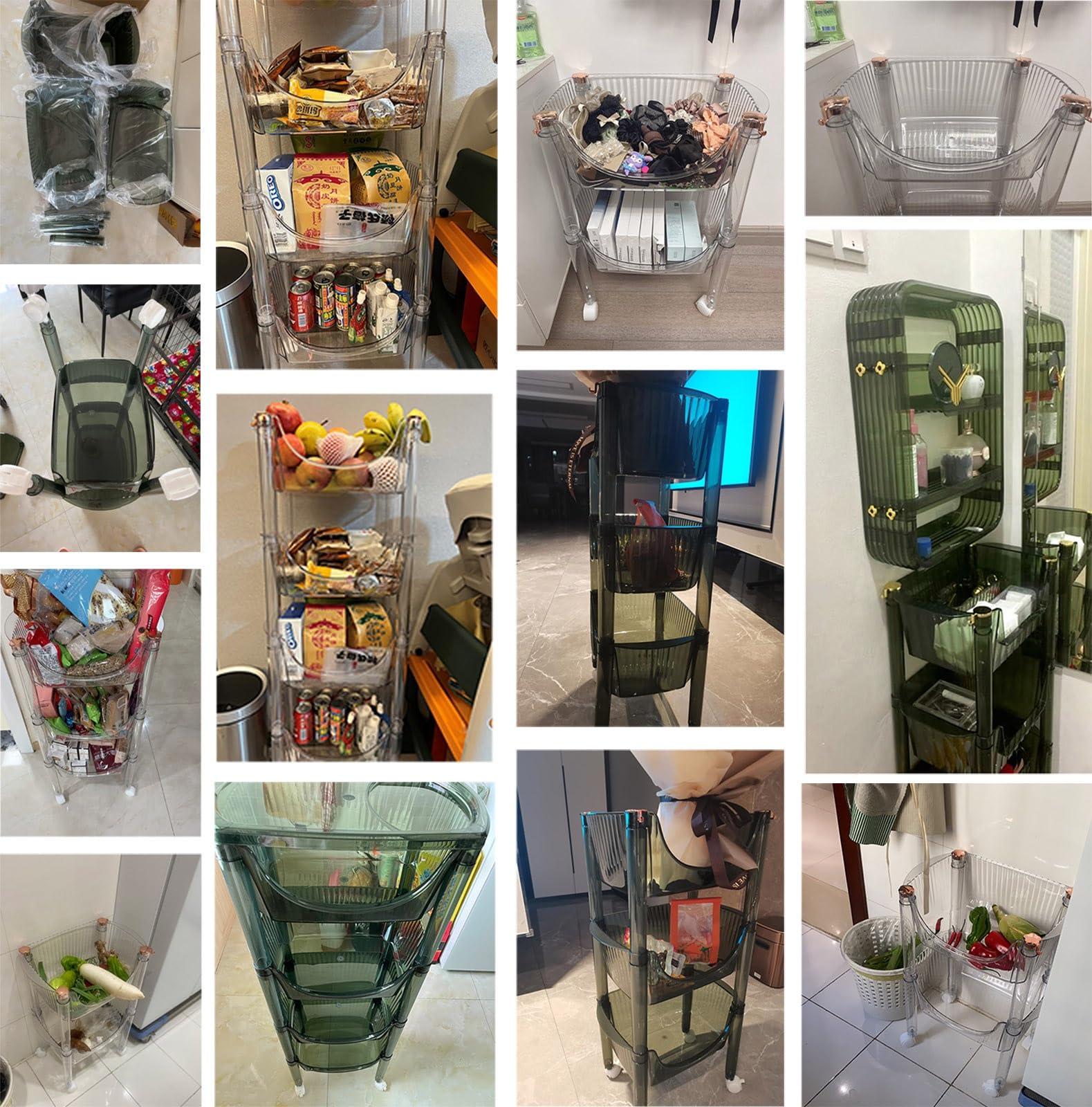 Scaffale per snack Scaffale mobile for frutta/verdura a 2 3 4 livelli, carrello for snack trasparente a U da pavimento for dispensa cucina camera da letto, carrello della spesa girevole con ruote e ga