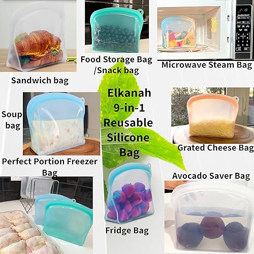 Miniatura 4 de Elkanah Stand Up - Bolsa de almacenamiento reutilizable de silicona de grado alimenticio, 42 onzas líquidas, bolsas de silicona para almacenamiento