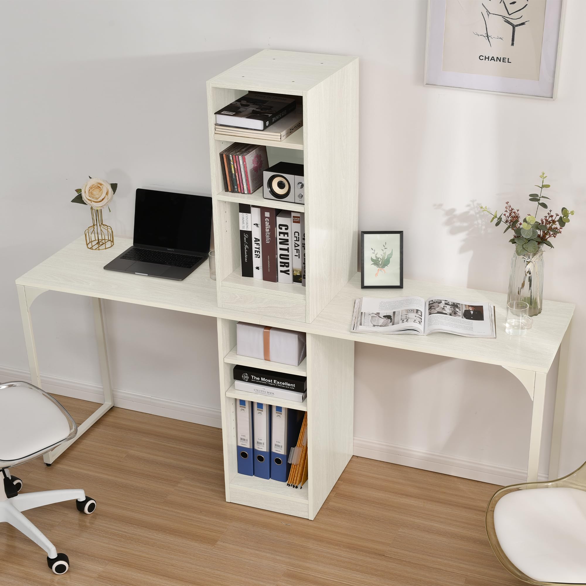 【ホワイト】パソコンデスク 3段シェルフ付 オフィスデスク 簡易デスク 木製 Amazon | CSSMCOMP(売店) 【ホワイト】 パソコンデスク 3段シェルフ付