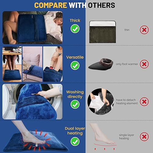 Miniatura 3 de Calentador eléctrico de pies con calefacción de doble cara, almohadilla térmica lavable debajo del escritorioen la cama, 20 x 20 pulgadas, ajustes